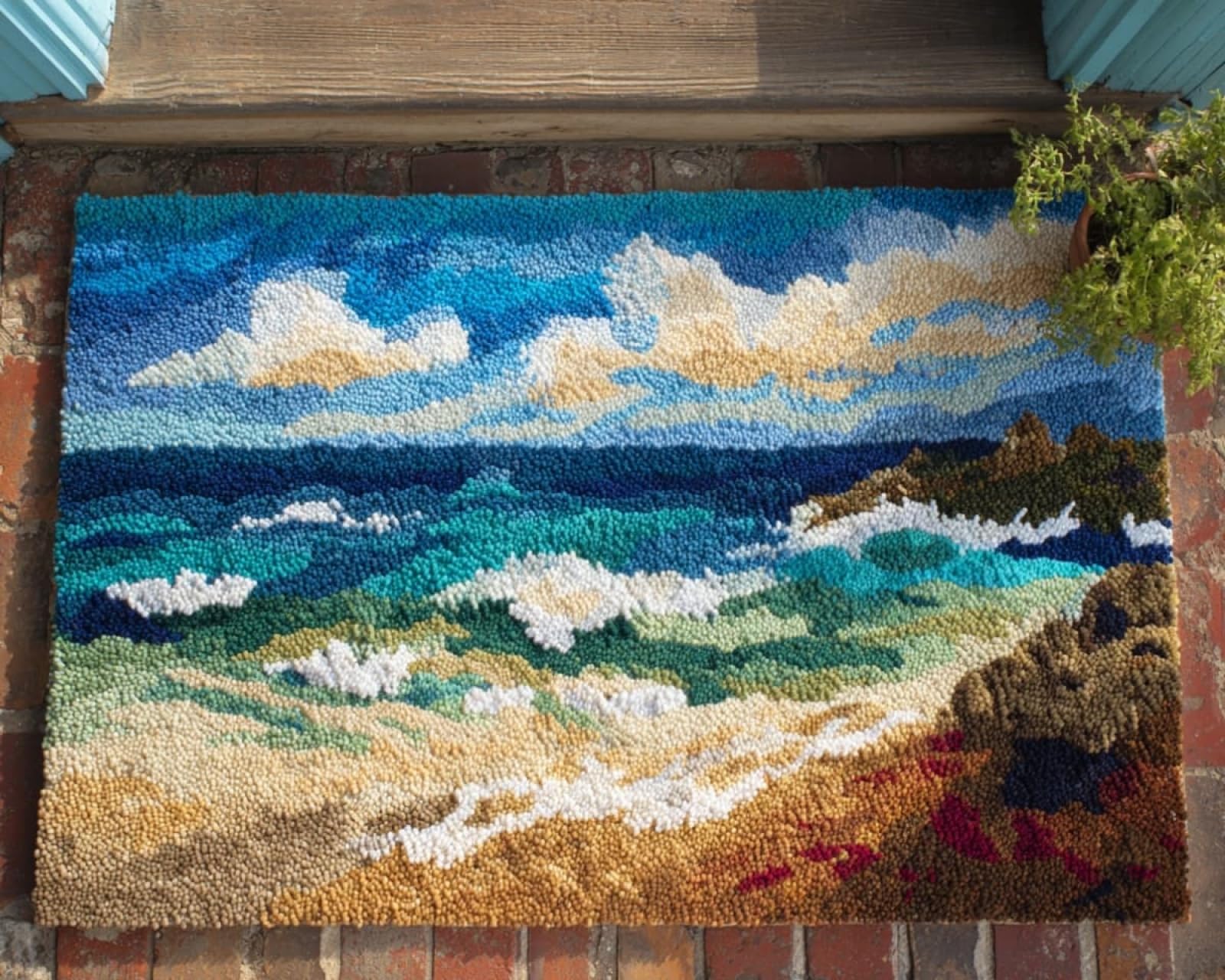 Wallphantom DIY Latch Hook Rug Making Kit for Adults Kids,Wave Landscape,DIY Latch Hook Rug Kit,Cross Stitch Rug Making Kit,Ideal for Home Decor and Fun Crafting,90x120cm