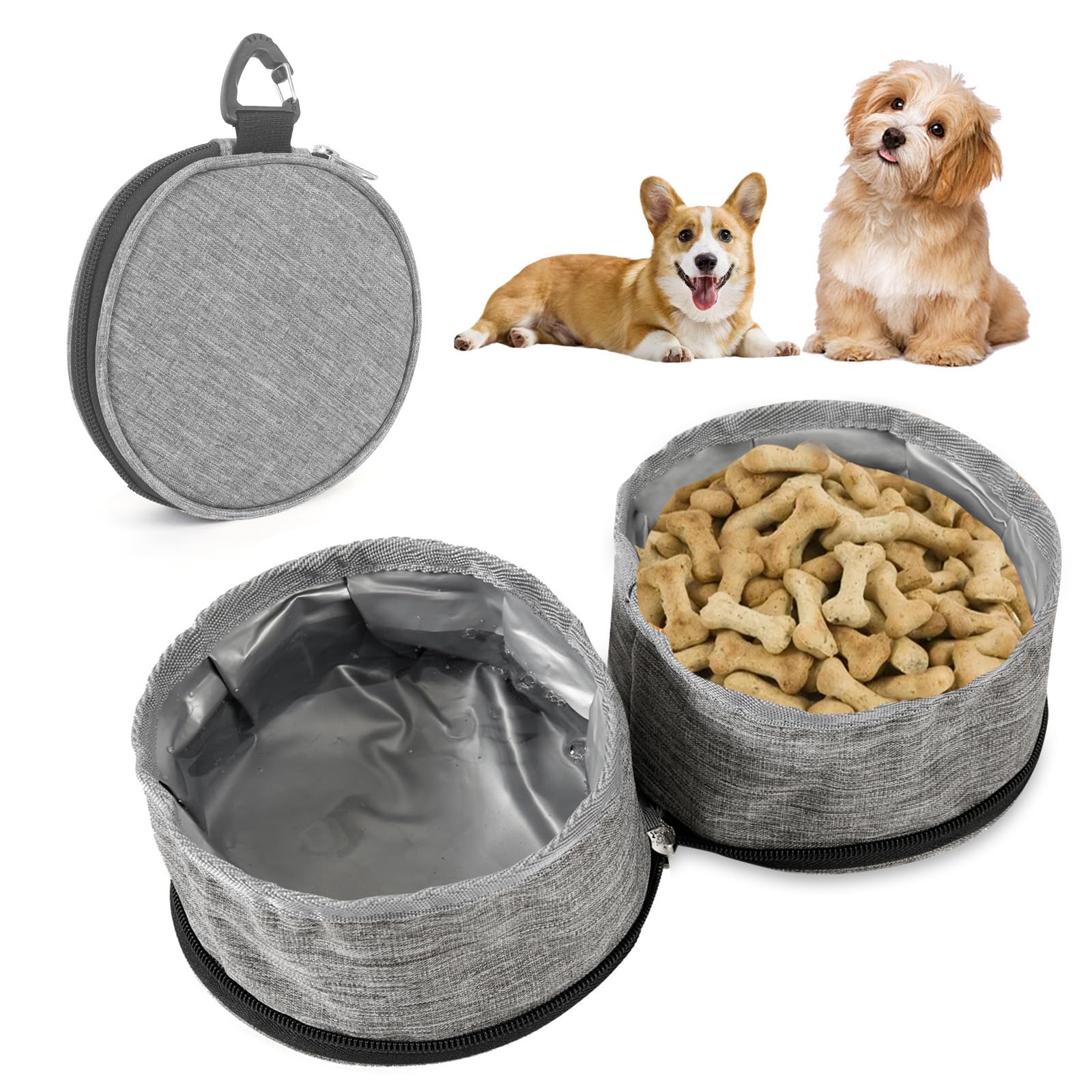 Guerity Collapsible Dog Bowl Large, Foldable Camping Travel Dog Bowl,Collapsible Dog Bowls 2 Pack, Dog Travel Bowls for Outdoor Walking, Hiking, Camping (Grey)