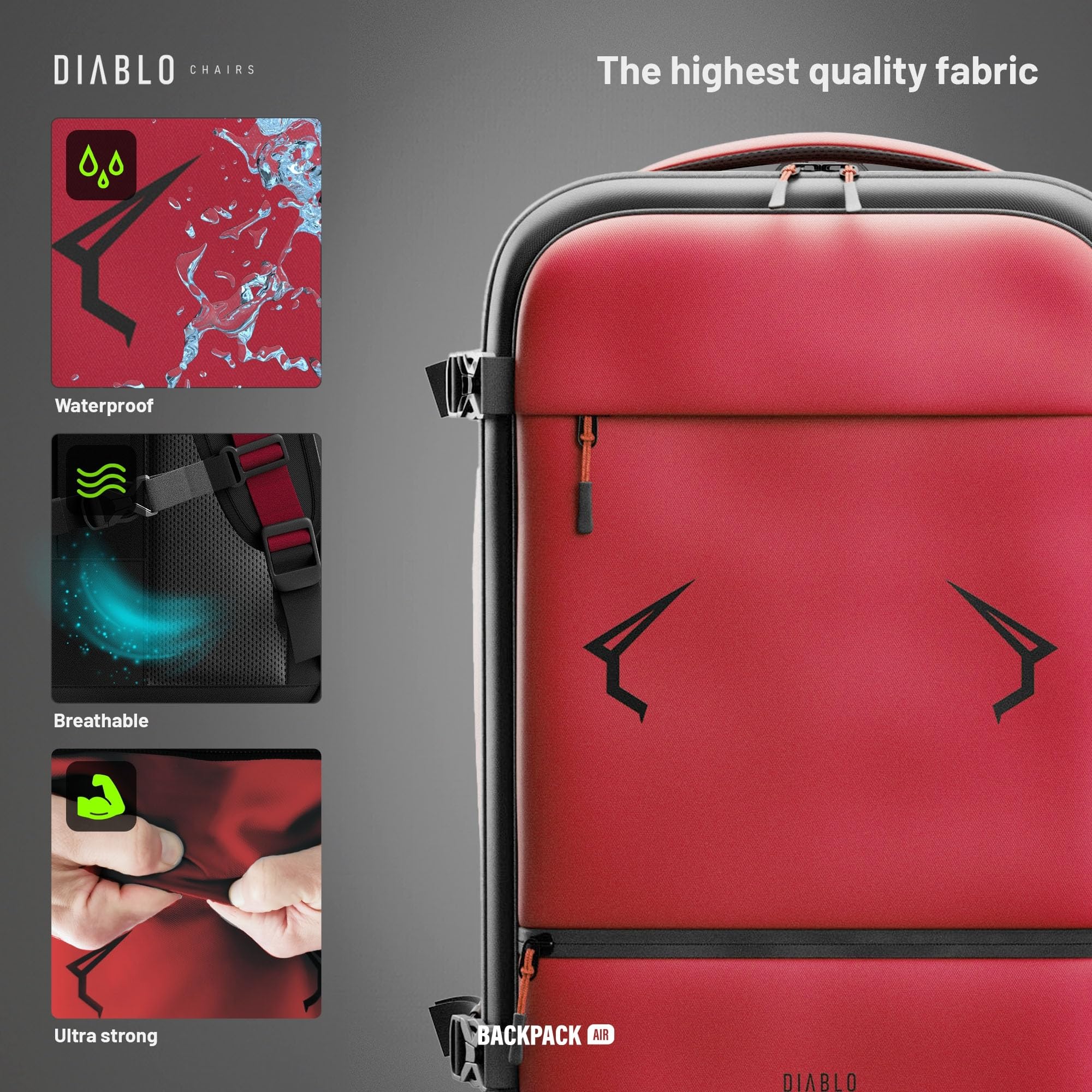 Diablo Chairs Plecak Próżniowy Backpack Air Wodoodporny Plecak Podróżny z Komorą Próżniową Rozszerzającą Pojemność Antywłamaniowy Zamek Kieszeń na Laptopa 32x52x18 cm Czerwony