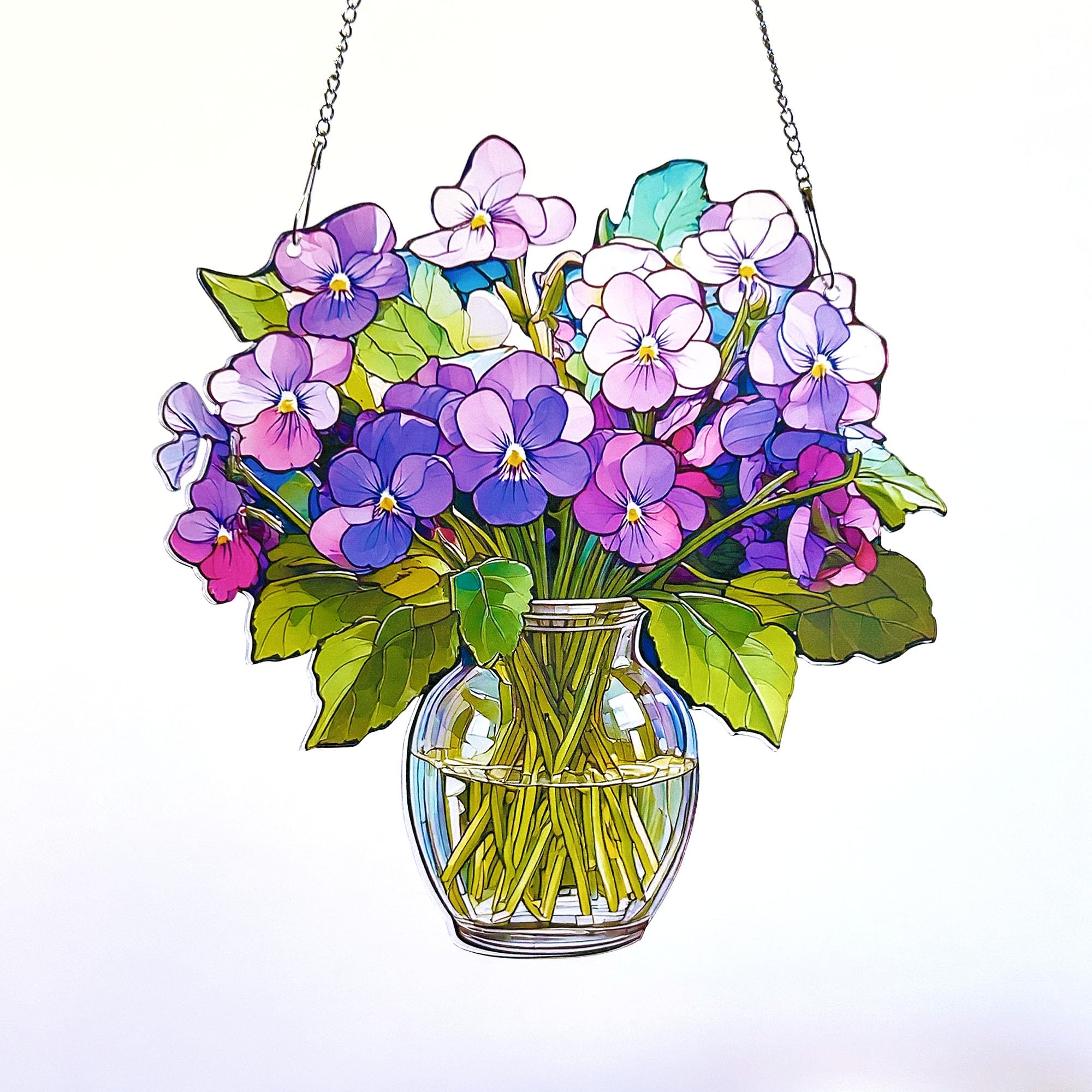 Violet Acrylic Flower Hanging Decoration – Vase Style Gift – Everlasting Floral Home Décor Ornament – Gift for Her – Spring Flower Decoration