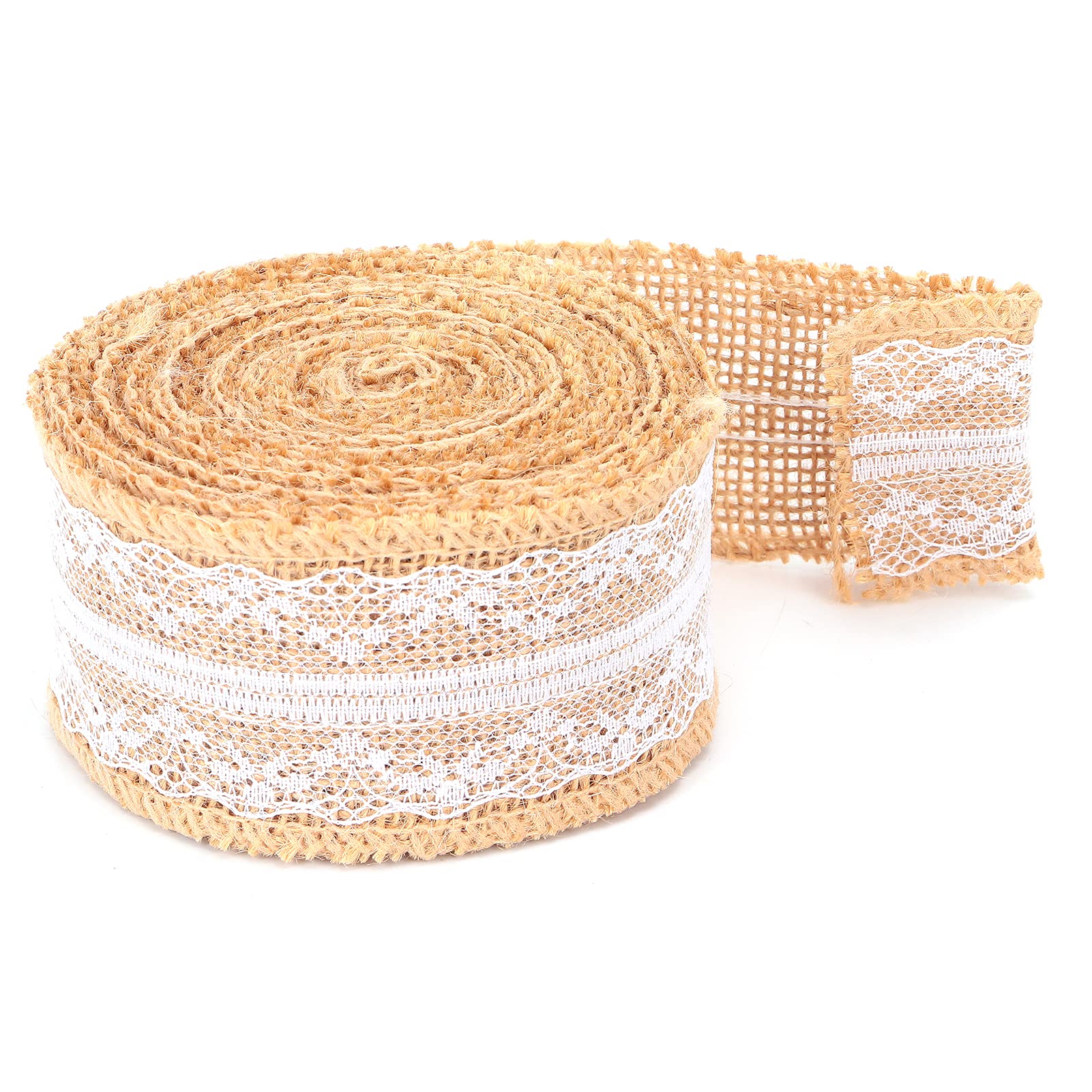 Burlap Lace Ribbon, Burlap Ribbon Lace Ribbon Burlap Fabric Roll for  Strapping(5cm middle lace)