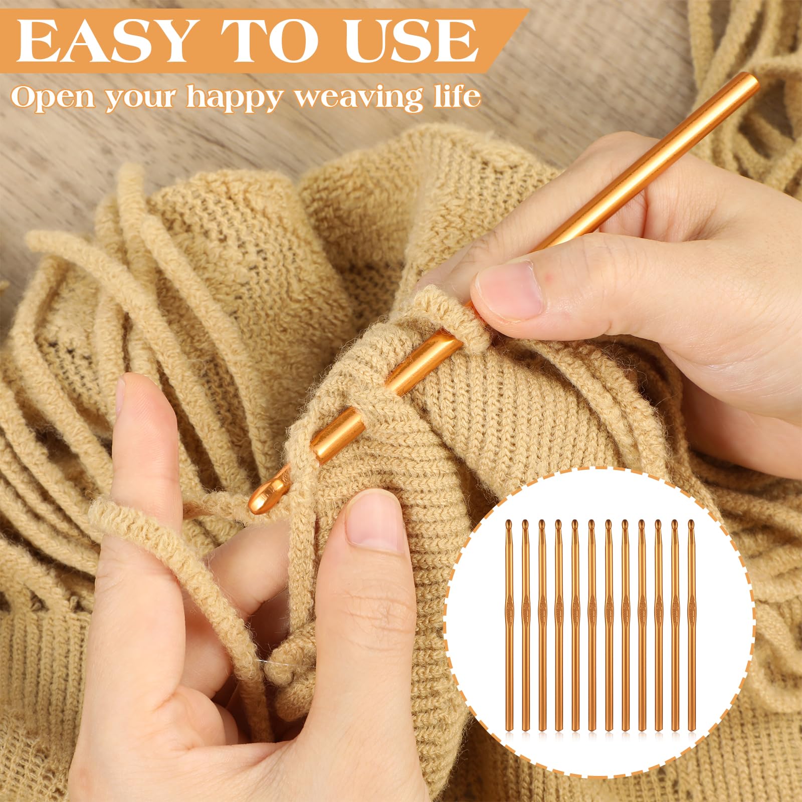 Oruola 12pcs Crochet Hooks 5.5 mm,Size I (Size 9) Knitting Needles for DIY Craft Yarn,Aluminum Crochets Hook Bulk 9 for Knitting Scarf,Great Gift for Crochet Beginners(Orange) - Image 2