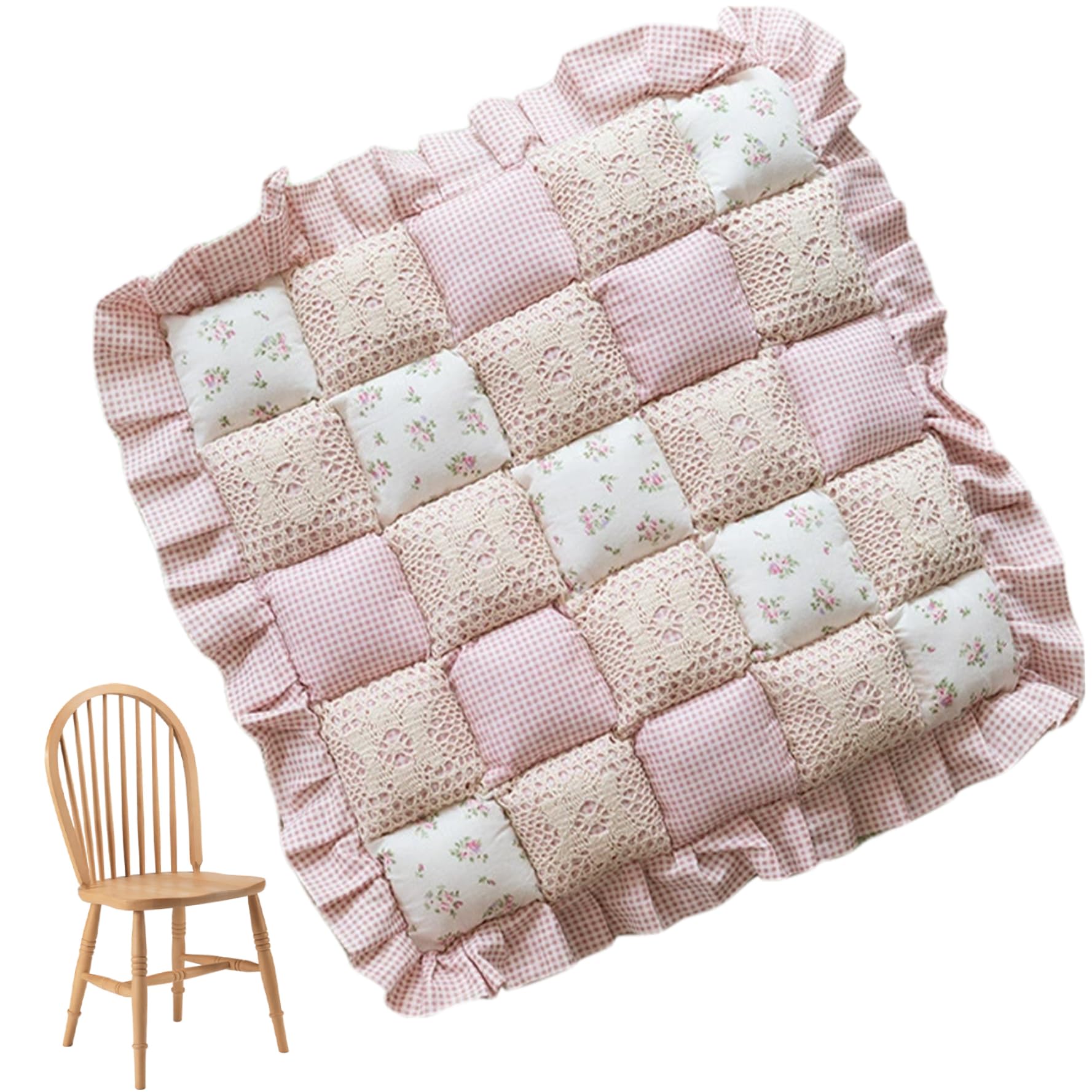 Coussin de chaise floral 40x40 cm patchwork élégant avec volant pour décoration de cuisine