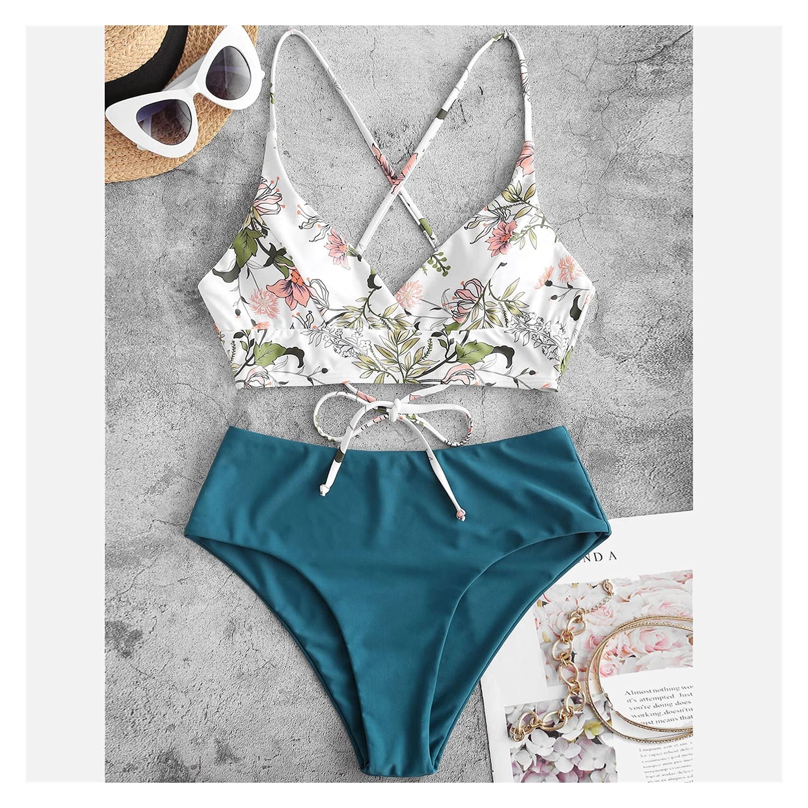 Dwuczęściowy strój kąpielowy Bikini Kobieta Moda letnia Kobiety Dwuczęściowy kwiatowy nadruk Zestawy podzielone Plus rozmiar Kostiumy kąpielowe Strój kąpielowy Bikini Zestaw bikini (różowy XL)