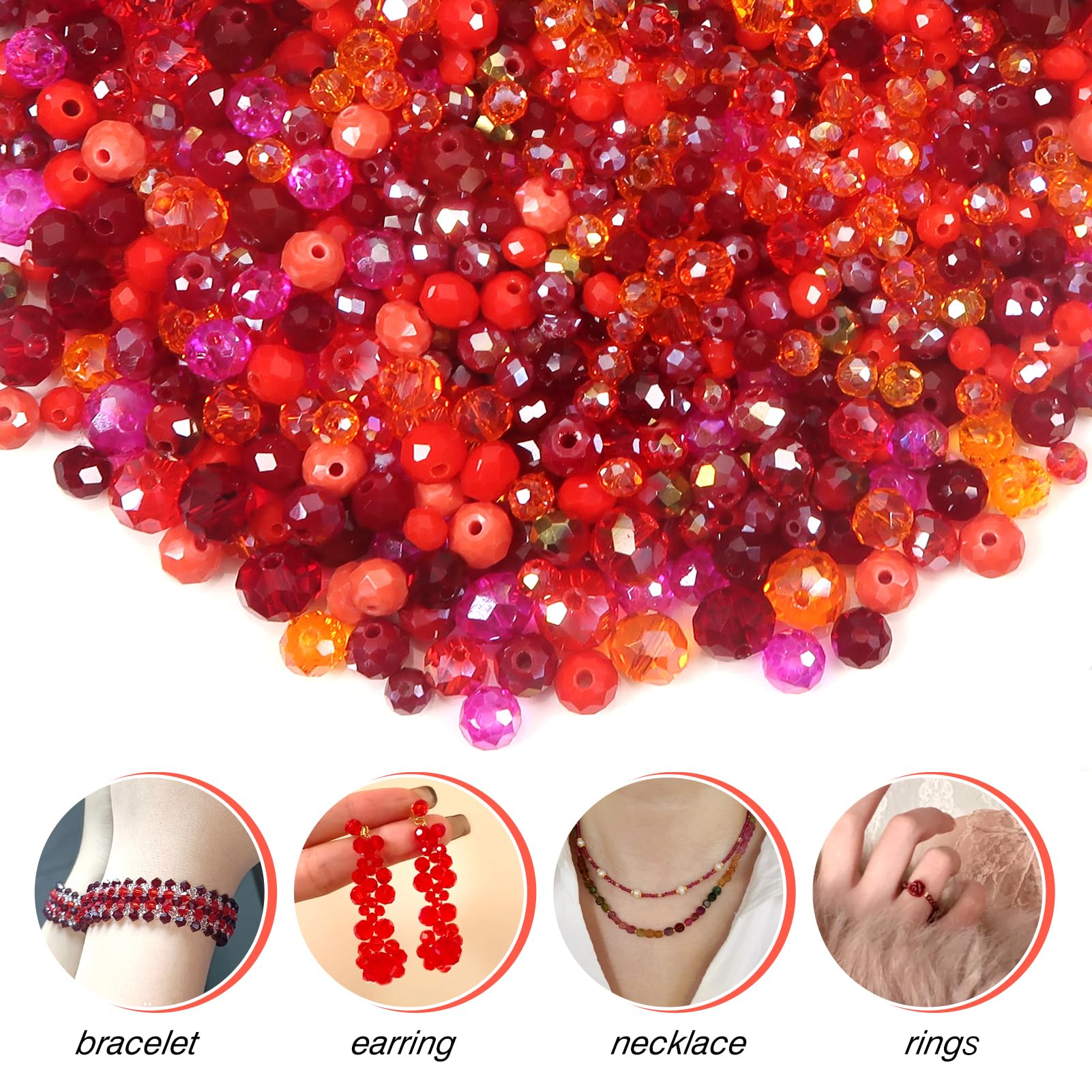 TOAOB 1000pcs Crystal Glass Beads Spacer Beads for Bracelets Necklace Earrings Jewellery Making Red Series 4mm 6mm 8mm - Image 3