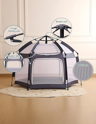 Miniatura 4 de Babelio Corralito para bebé con toldo, tienda de campaña desplegable para niños, viajesiesta, interior y exterior, portátil y plegable, tienda de