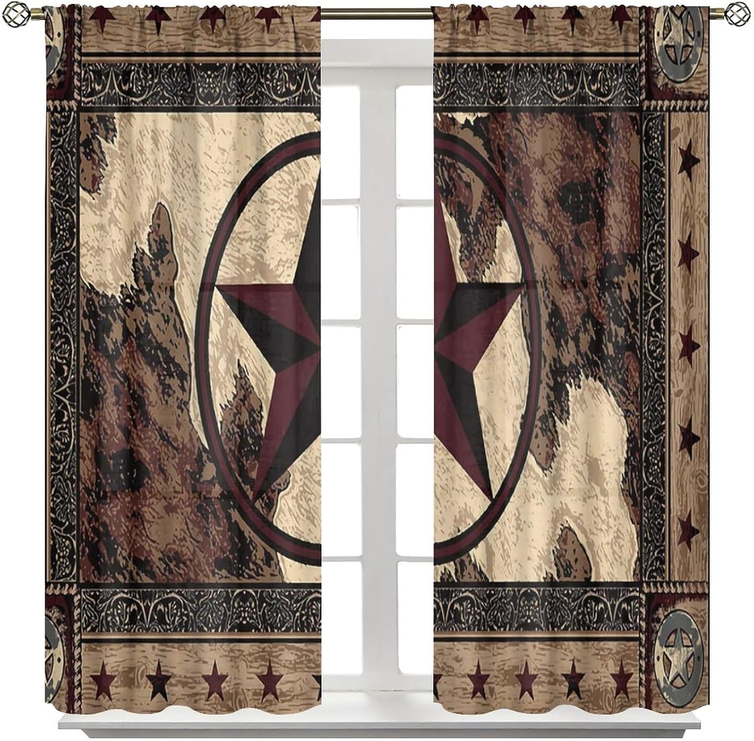 Western Curtains Texas Western Star Country Wood Grain Decoration Vintage Country Theme Print Curtains Bedroom Living Room Decoration Blackout Curtains W42 * L54 Inch