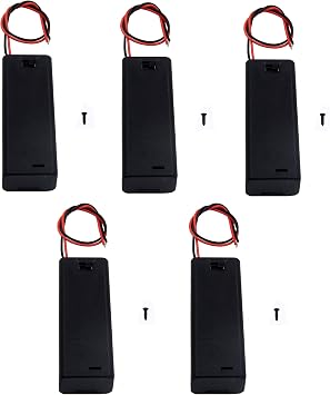 Pack of 5 Single 1AA Battery Holder with Cover and Switch, AA Battery Holder with Leads Wires
