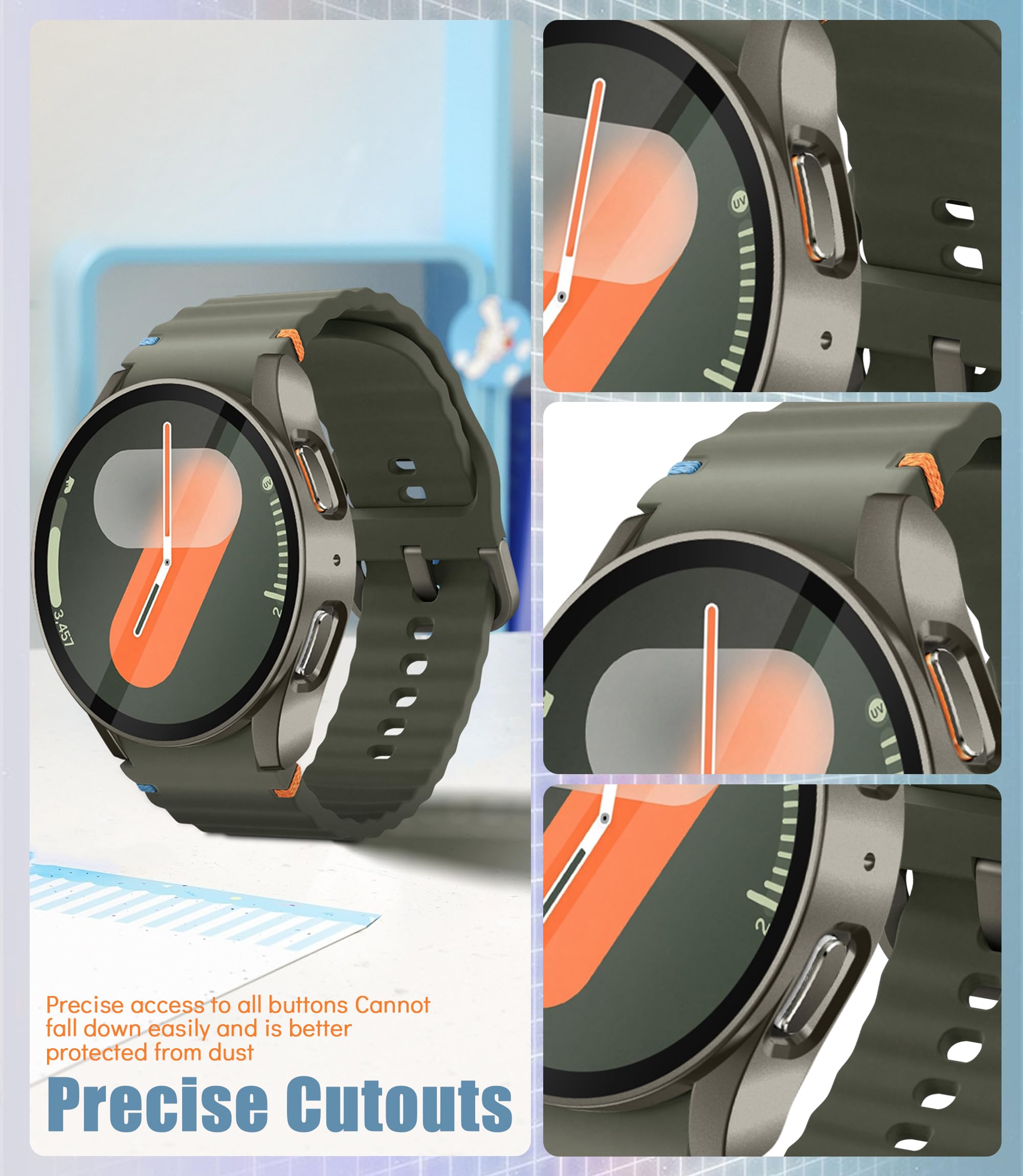 Etui do Samsung Galaxy Watch 7 40 mm, odporne na zarysowania, ochrona ekranu ze szkła hartowanego, czuły dotyk, pełna okładka do Samsung Galaxy Watch 7 40 mm, zielona