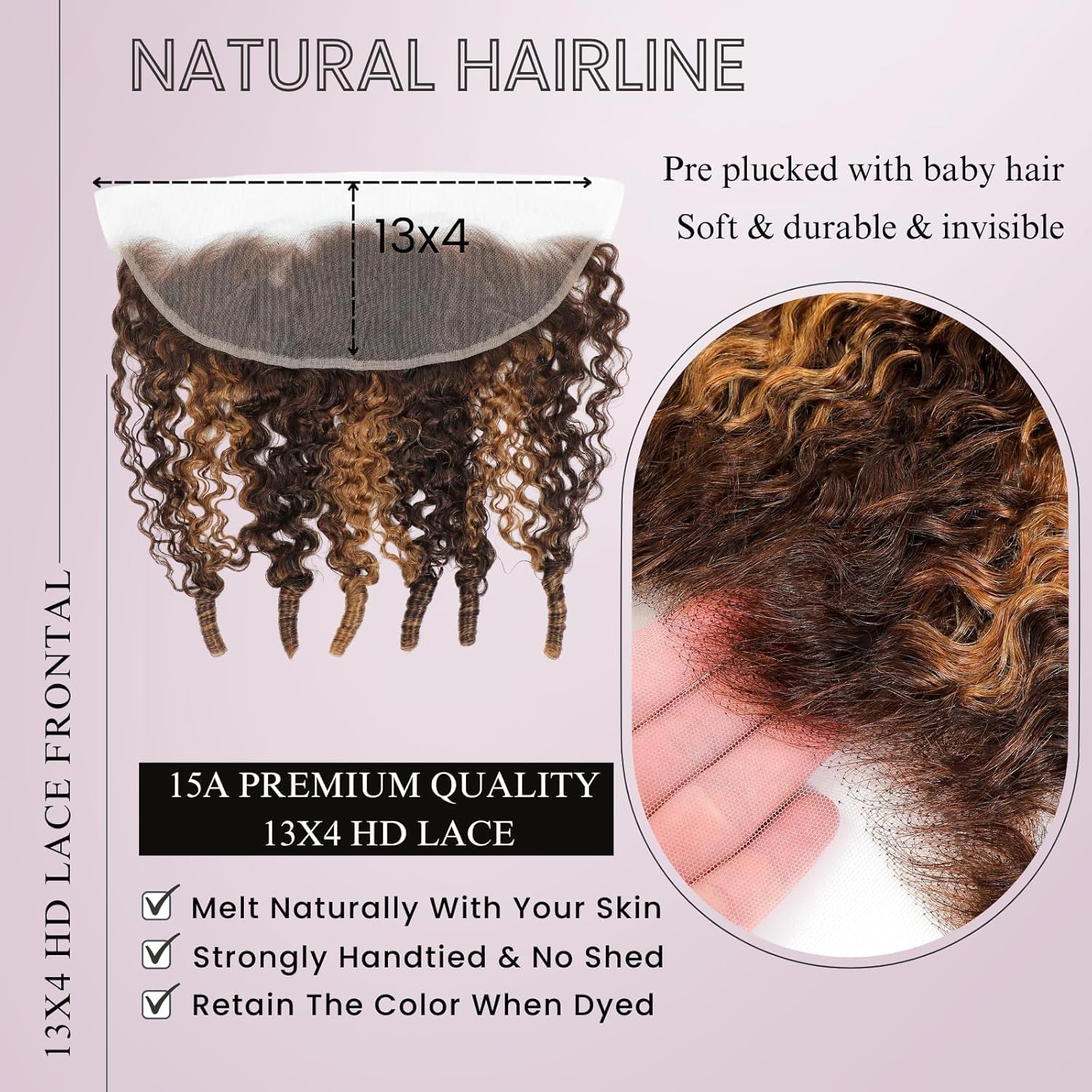 ALHER P4/27 Honey Blonde Burmese Curly 13x4 Frontal Human Hair, 100% Raw Hair Highlight 15A Transparent HD Lace Frontal Ear to Ear Baby Hair 3c4a Water Wave with Spiral Curly End 180% Density 10 Inch