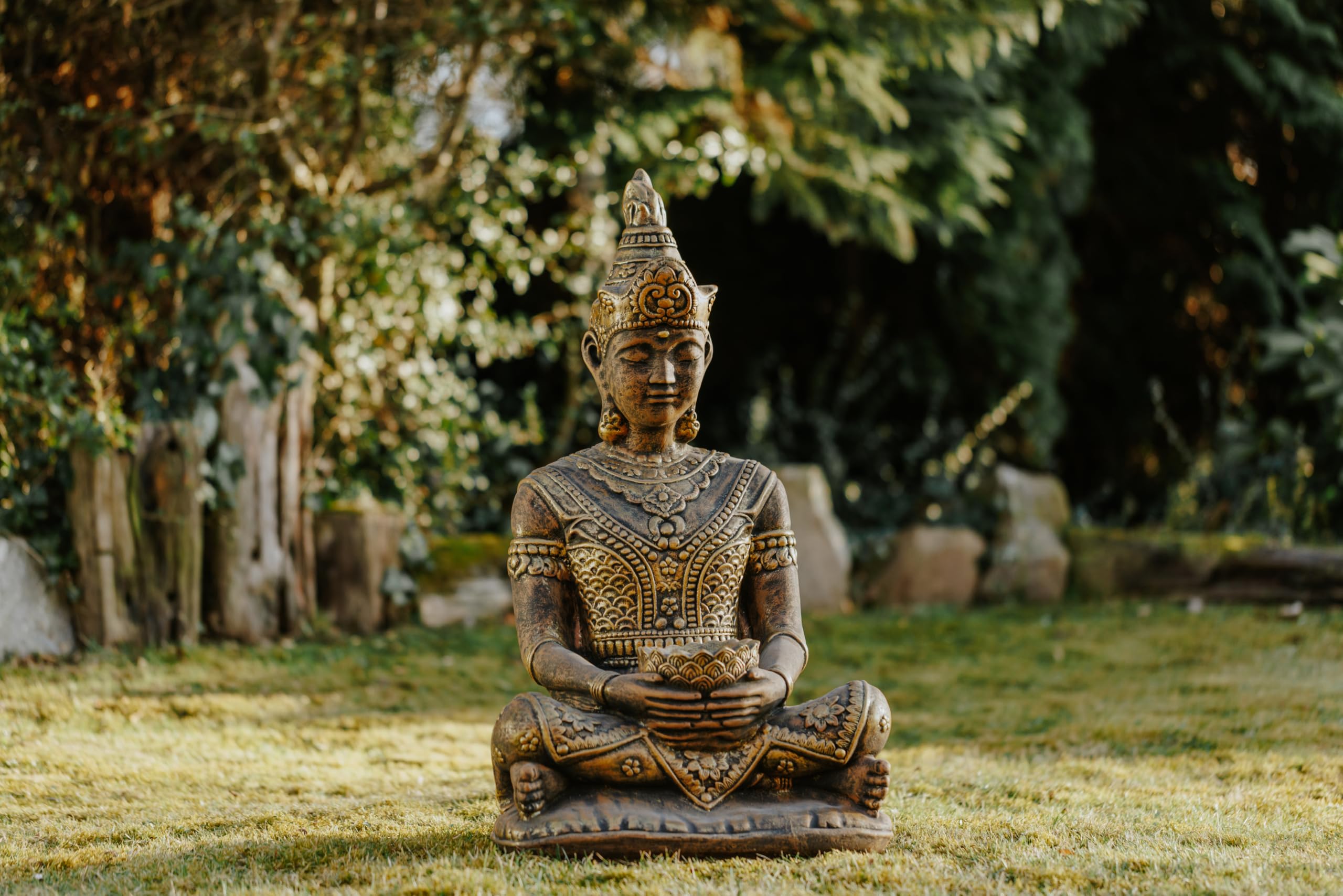 gartendekoparadies.de Statue de Bouddha thaïlandais en pierre moulée résistante au gel, hauteur 80 cm, 75 kg, pour extérieur (doré)
