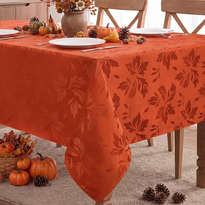 Romanstile burnt-orange jacquard tablecloth
