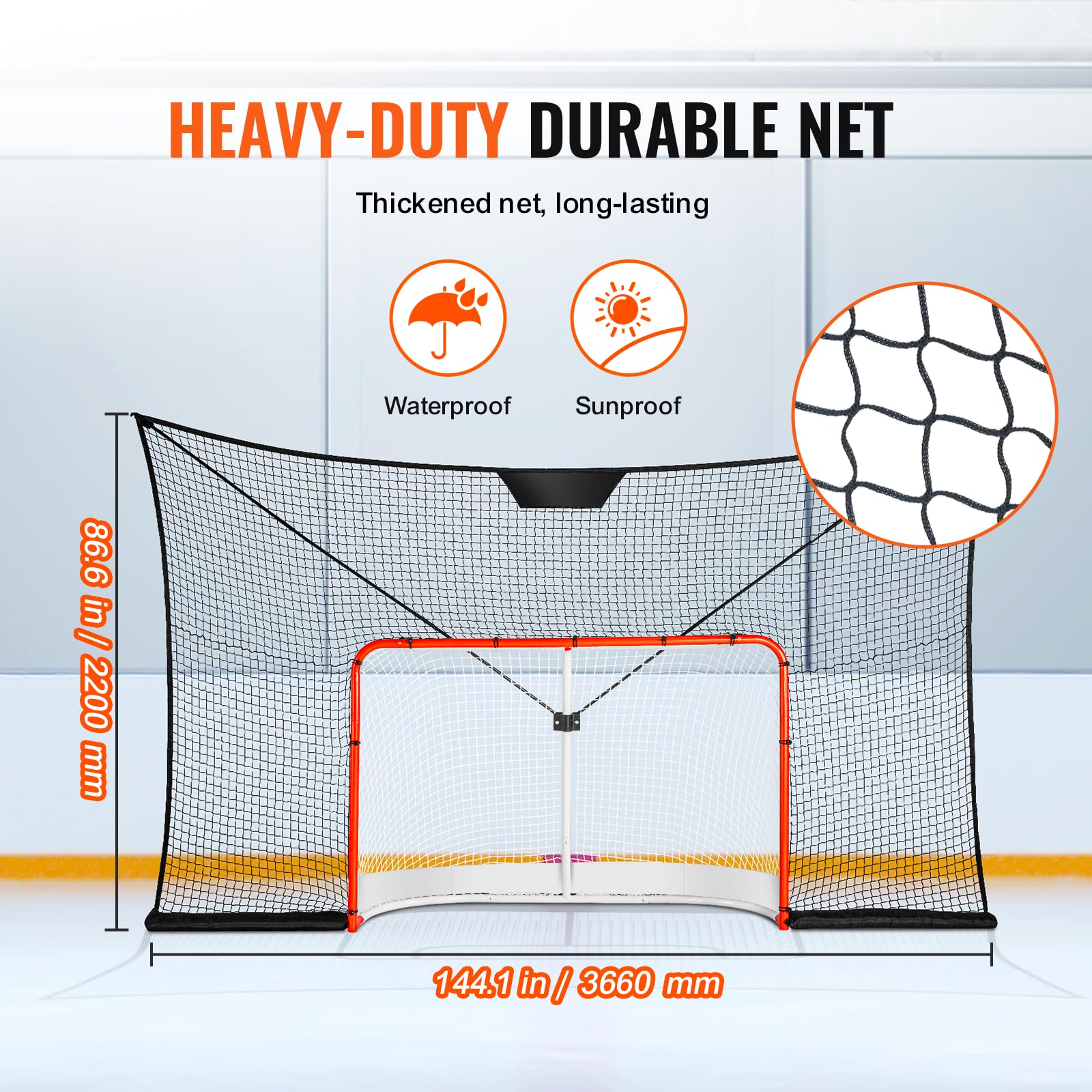 VEVOR Filet de But de Hockey 366x220 cm, Pare-Ballons de Rue, Ensemble d'Entraînement Portable, Assemblage Facile, Intérieur et Extérieur, Noir (Cadre Non Inclus)