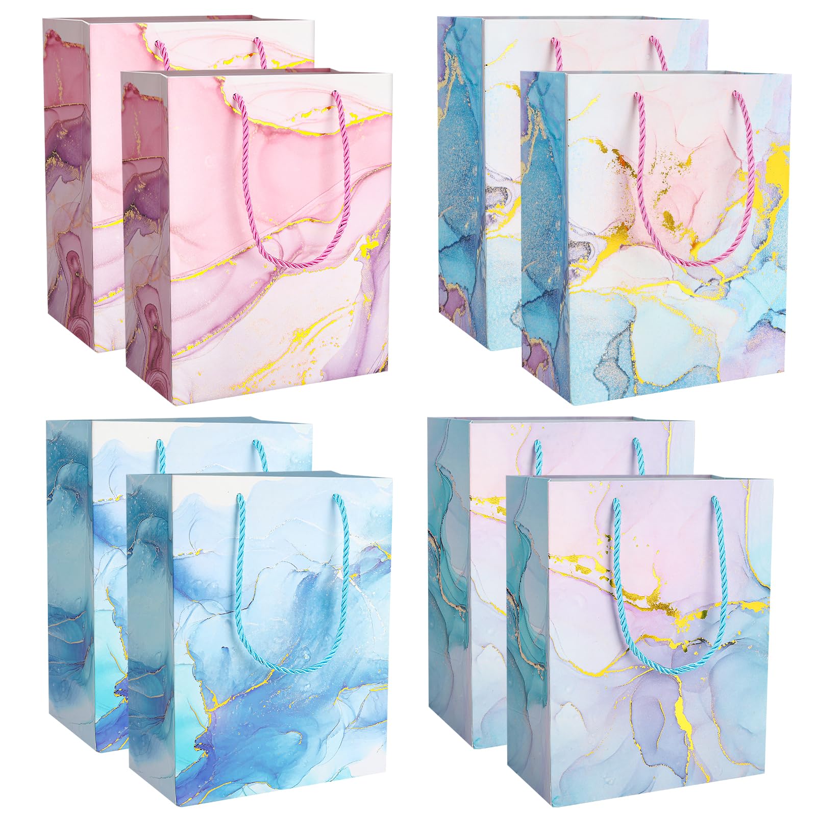 Radsocken 8 Pcs Gift Bags,Medium Gift Bags for Presents with Handle for Men Women Birthday Wedding Baby Shower Festival(Marble Pattern)
