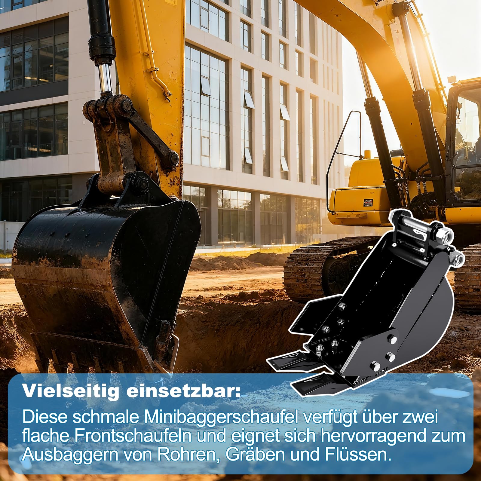 Minibagger Löffel 20 cm– Passendes Anbaugerät für Minibagger von 0,8-1,8 Tonnen,Spannweite 90mm Loch, Durchmesser 25mm,Geeignet für Bodengraben, Landschaftsarbeiten