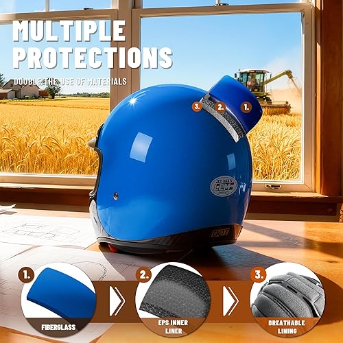 Miniatura 7 de LEM Casco de cara completa, casco clásico retro de motocicleta DOT para modelos Harley, Cruiser, casco de motocicleta estilo vintage, visera