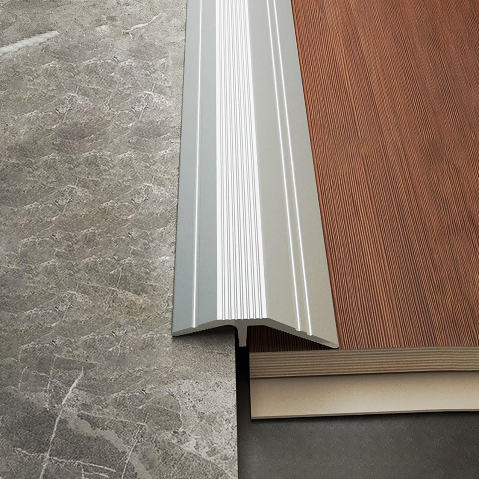 Perfil de transición de aluminio para suelos desnivel 5-16mm barra plata 1m 2 uds