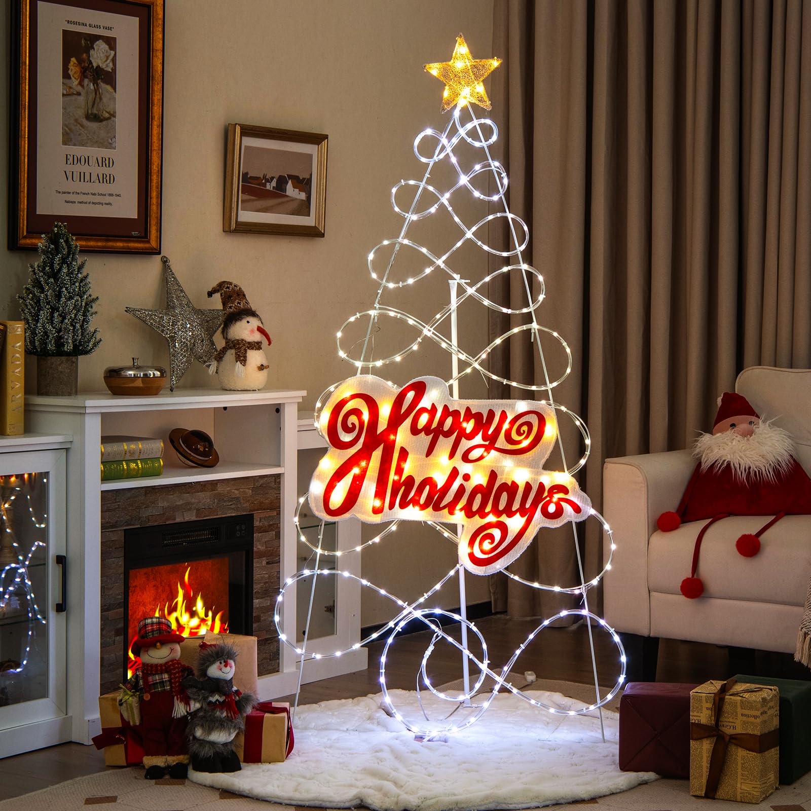 CVHfhjTG christmas tree, Decoration with 216 Colorful Lights and 6 Lighting Modes, Light Up Artificial Holiday Tree for Yard