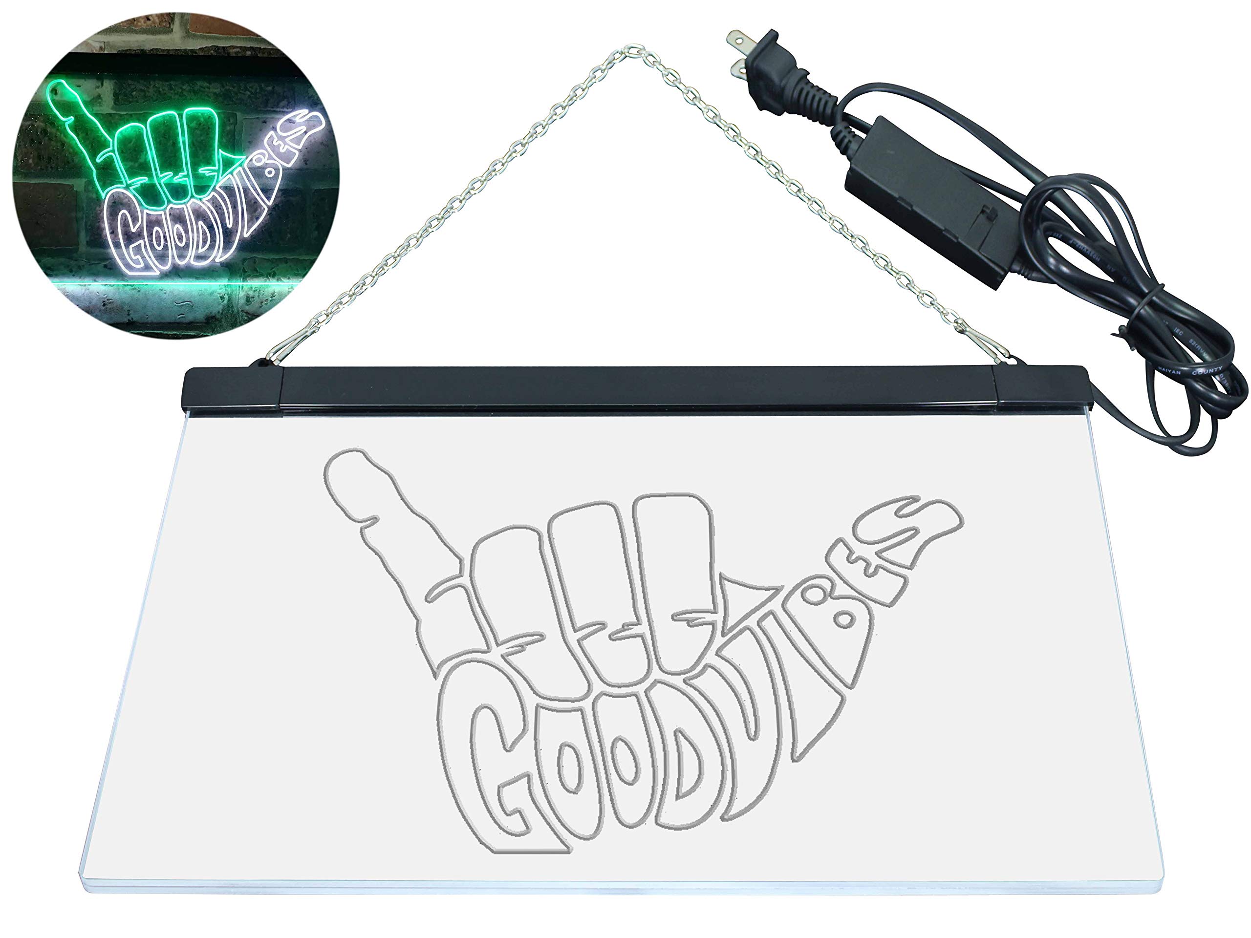 ADVPRO Good Vibes Only Hand Party Decoration Dual Color LED Barlicht Neonlicht Lichtwerbung Neon Sign Weiß & Grün 300 x 210mm st6s32-i1076-wg
