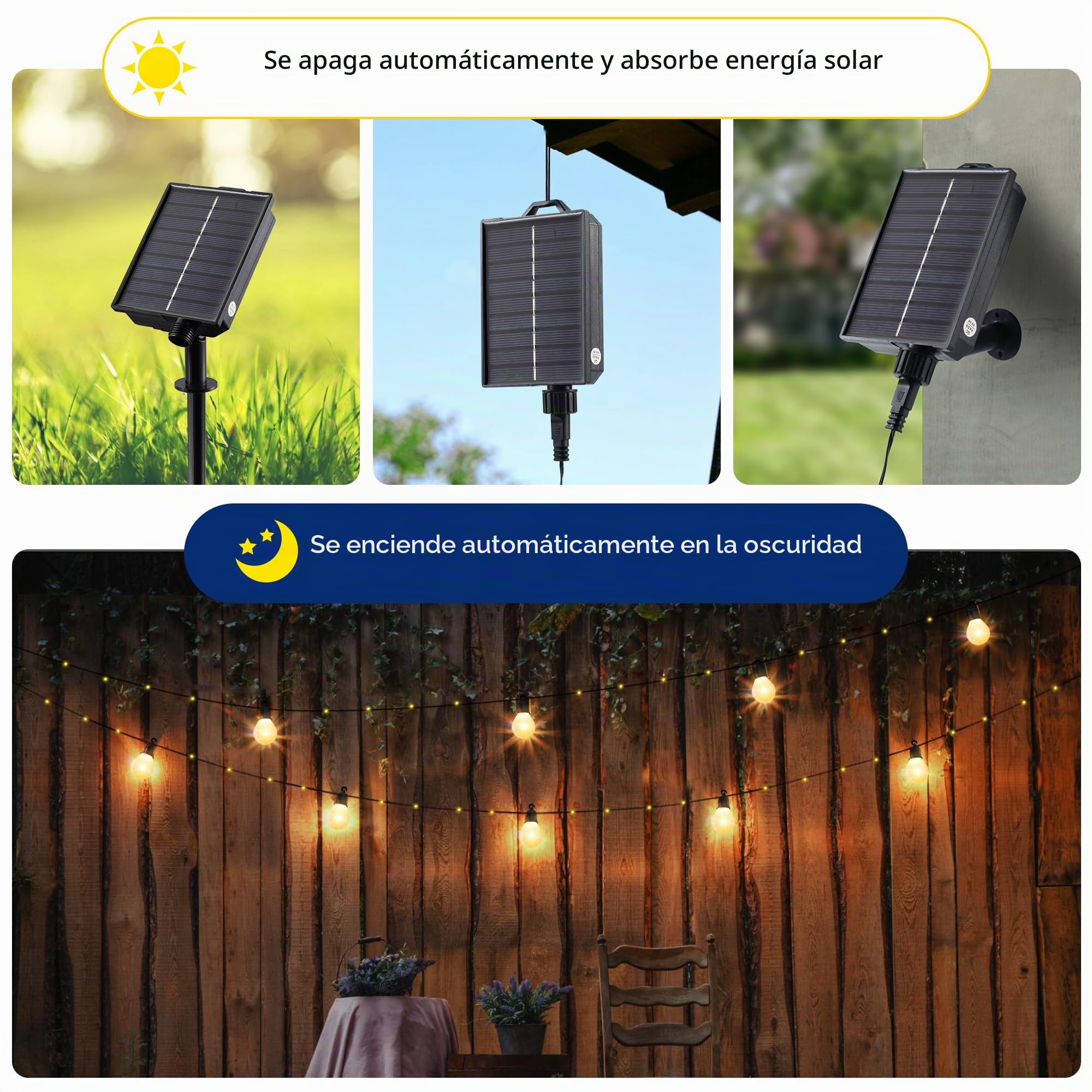 Tacobey Guirnaldas de Luces Exterior Solar, 【Carga USB】 10M 100 LED Cadena de Luz Solares con 20 Bombillas, IP65 Impermeable Luminosas Exterior Deco para Jardín, Patio, Fiesta,Terraza (Blanco Cálido)