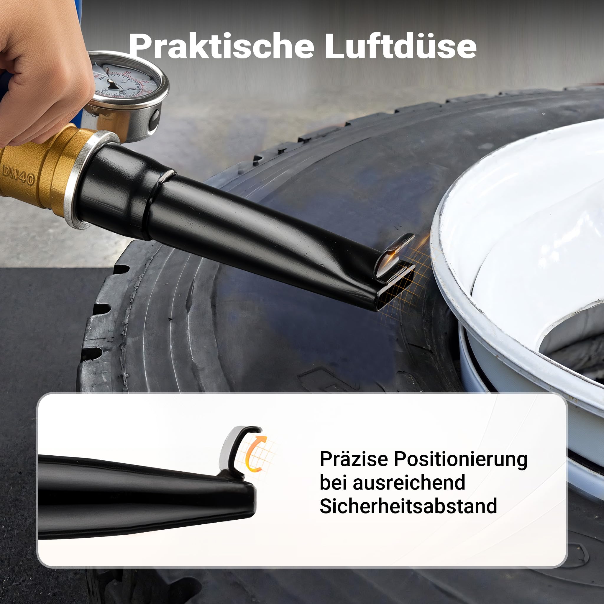 Wiltec Reifen-Booster 32,5 l, Druckluft Reifenbefüller 6-8 bar Arbeitsdruck, 46 x 30 cm, für Verschiedene Reifen, Reifenfüllkanone max. 10 bar
