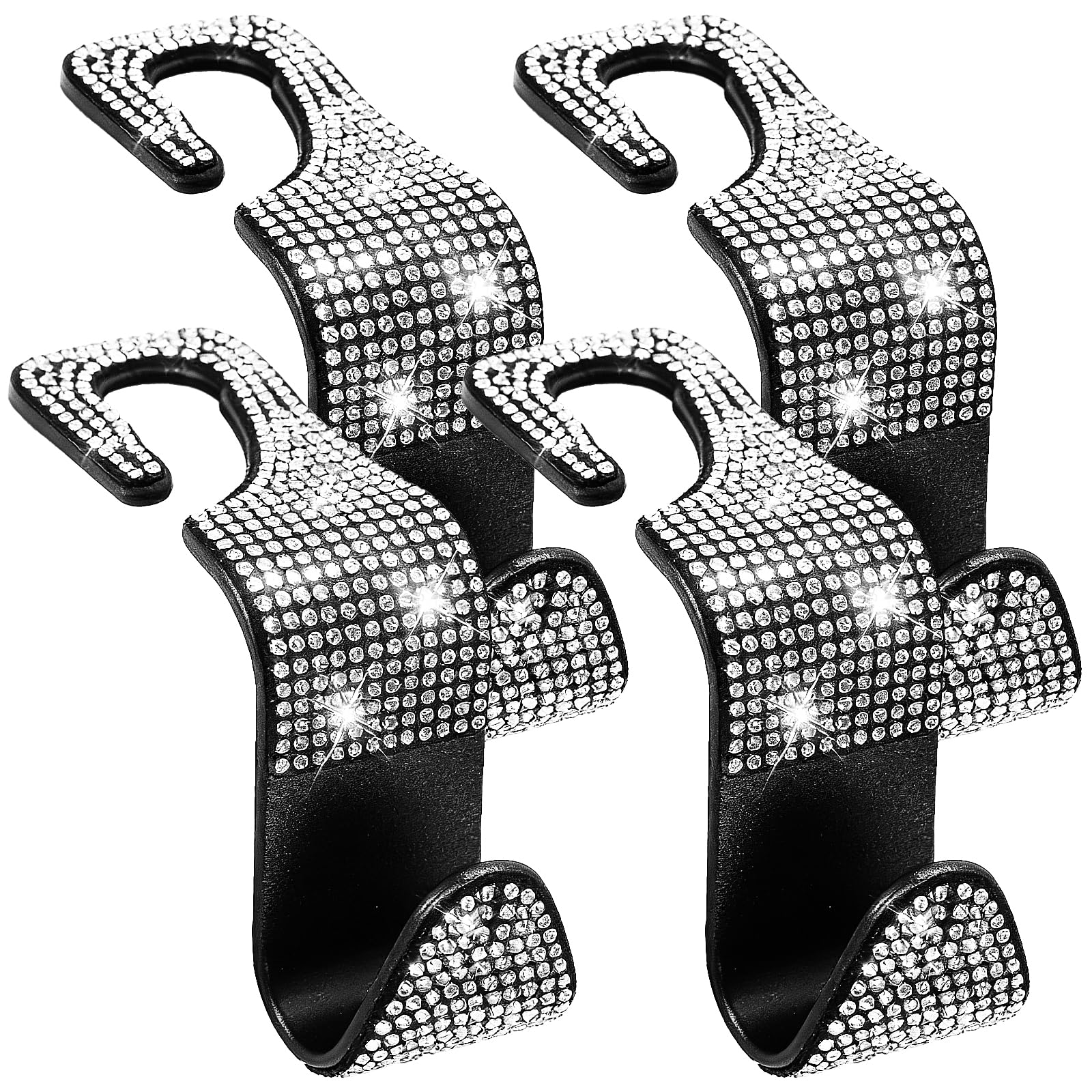 Ezvezs White 4Pcs Car Seat Hooks,Bling Car Headrest Hooks,Rhinestone Back Seat Headrest Hanger,Cars Seats Organizer,Auto Back Seat Handbag Hook,Multifunctional Heavy Duty Storage Hook For Purse Handbag (White)