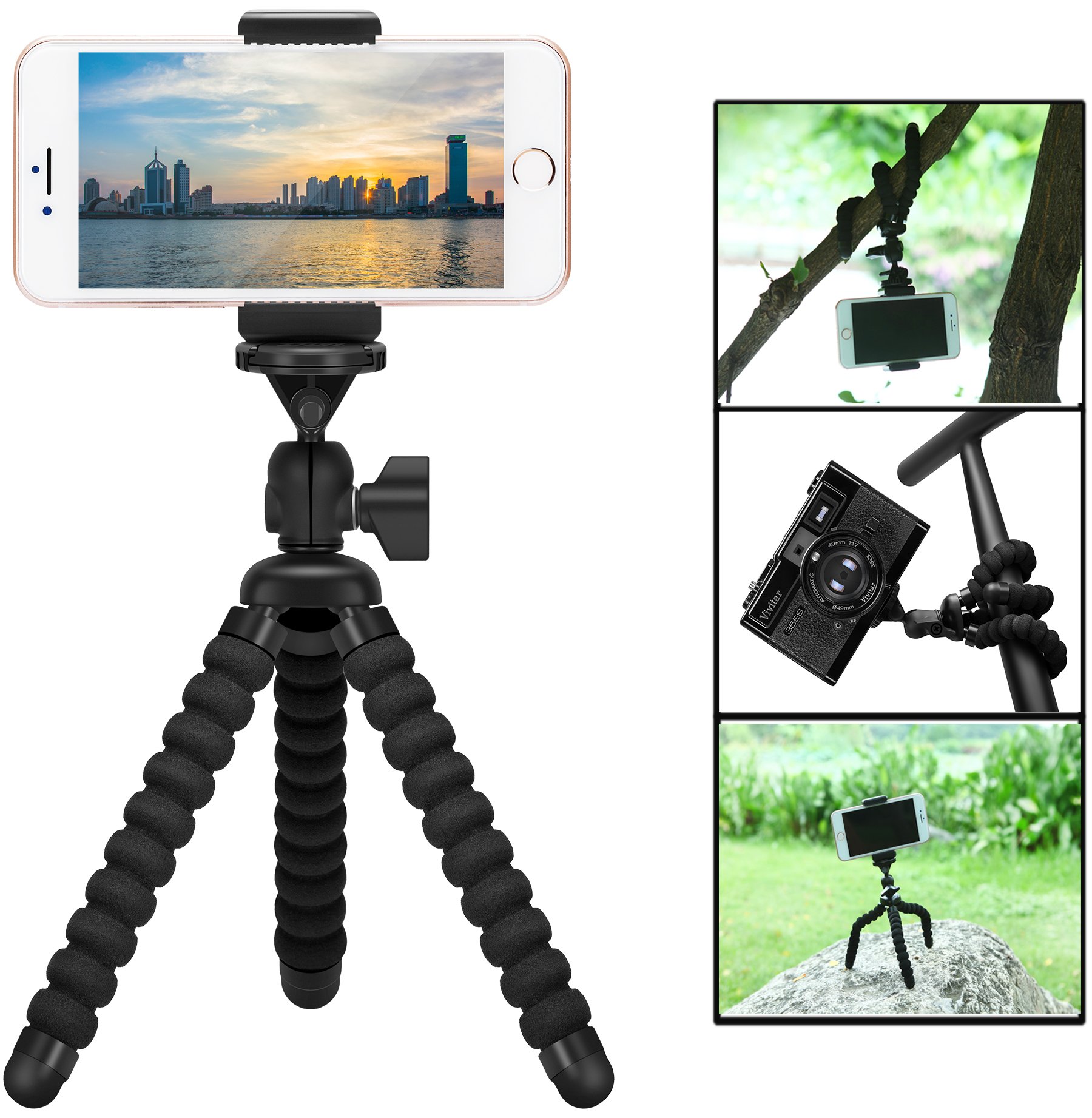 ZTONMini Cell Phone Flexible Tripod Holder, Adjustable Mobile Phone Mount, Universal Octopus Stand for iPhone, Samsung, Camera (S-Black)