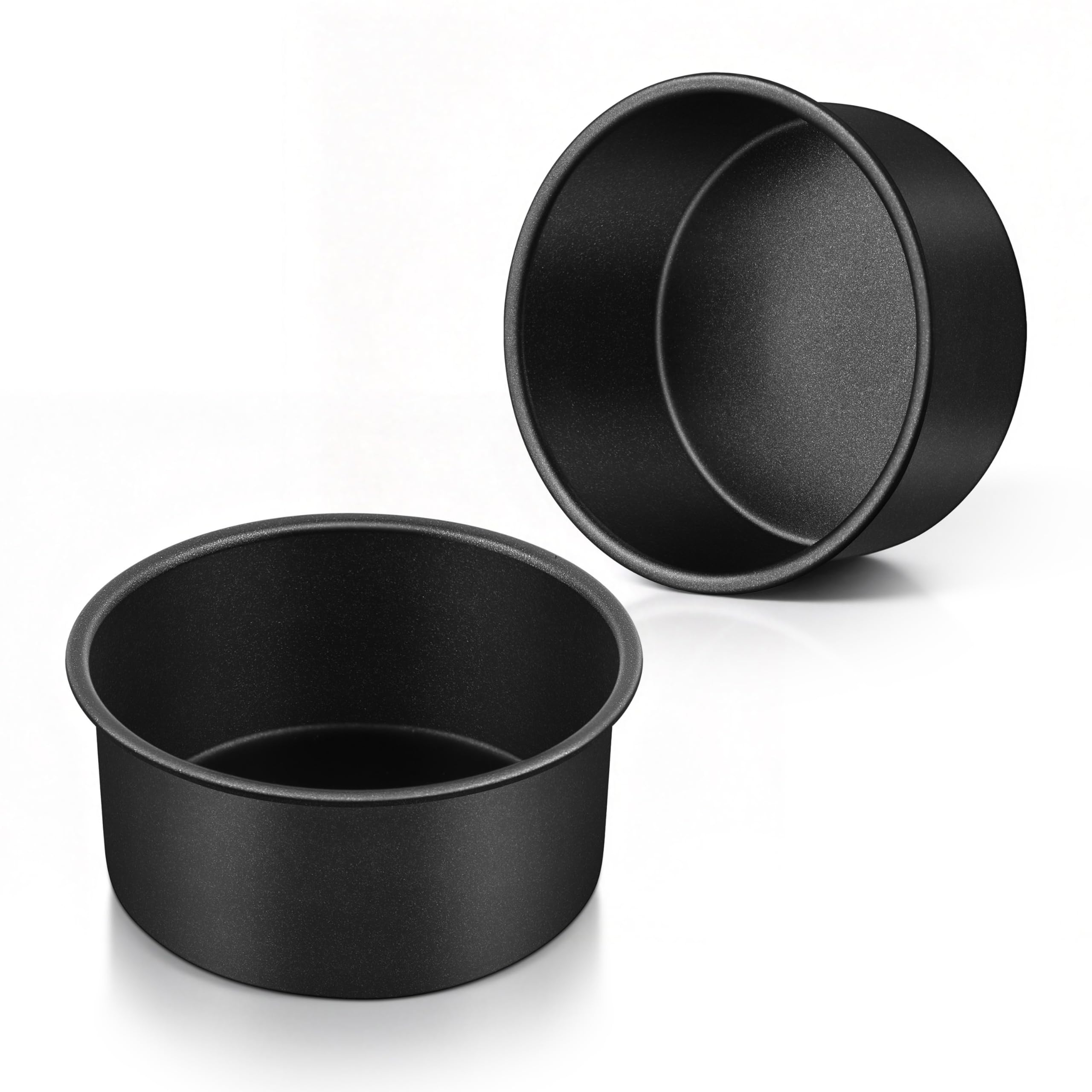 HaWare 4 inch(10cm) Cake Tins Set of 2, 5cm Deep Stainless Steel Cake Pan, Non-Stick Round Baking Pan for Baking Roasting Serving, Versatile Layer Round Cake Mould Bakeware, Rust-Resistant, Black
