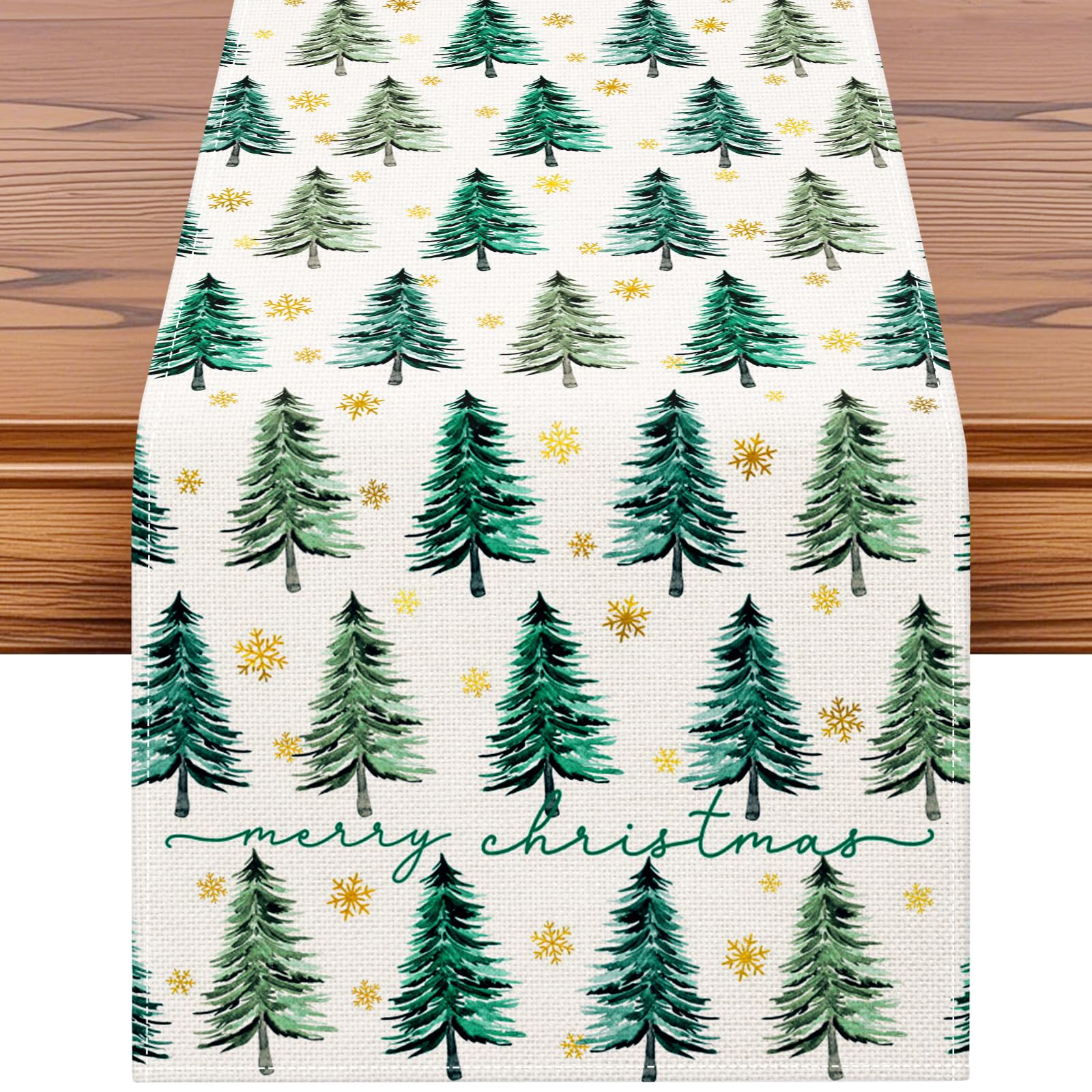 Artscope Golden Snowflake Christmas Tree Merry Christmas Table Runner, Xmas Seasonal Winter Holiday Kitchen Dining Table Decoration for Home Party Decor 40x100cm