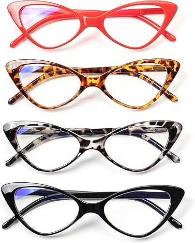 Lentes de lectura para mujer, diseño de ojo de gato, bloqueo de luz azul, bisagra de resorte flexible, antirreflejos UV