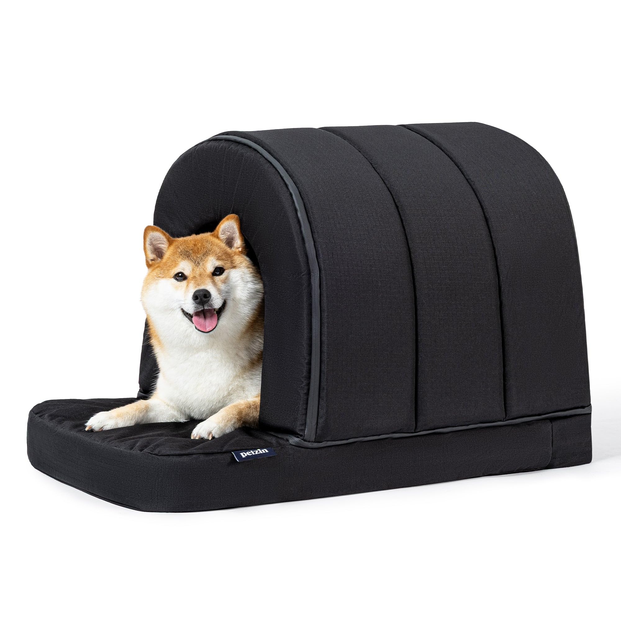 Pelzin Orthopedic Dog House - Outdoor Waterproof Dog Shelter w/Porch - Indoor Pet House w/Egg-Crate Foam - Cooling - Machine Washable - Ideal for