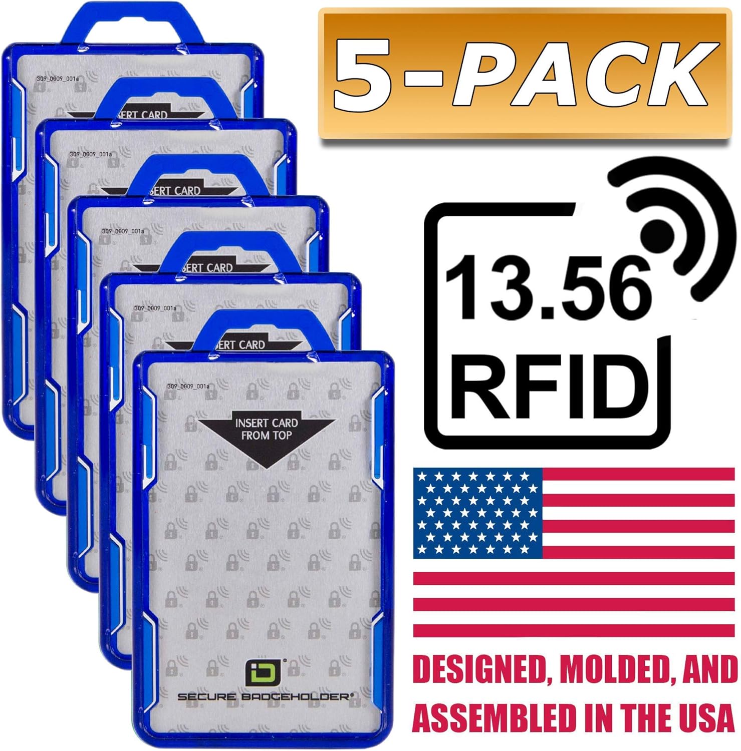ID Stronghold - Pack of 5 - RFID Blocking Secure Badge Holder - Duolite 2 Card ID Holder - Poly Carbonate - Heavy Duty Plastic ID Badge Holder - USA Molded and Assembled - FIPS 201 Approved