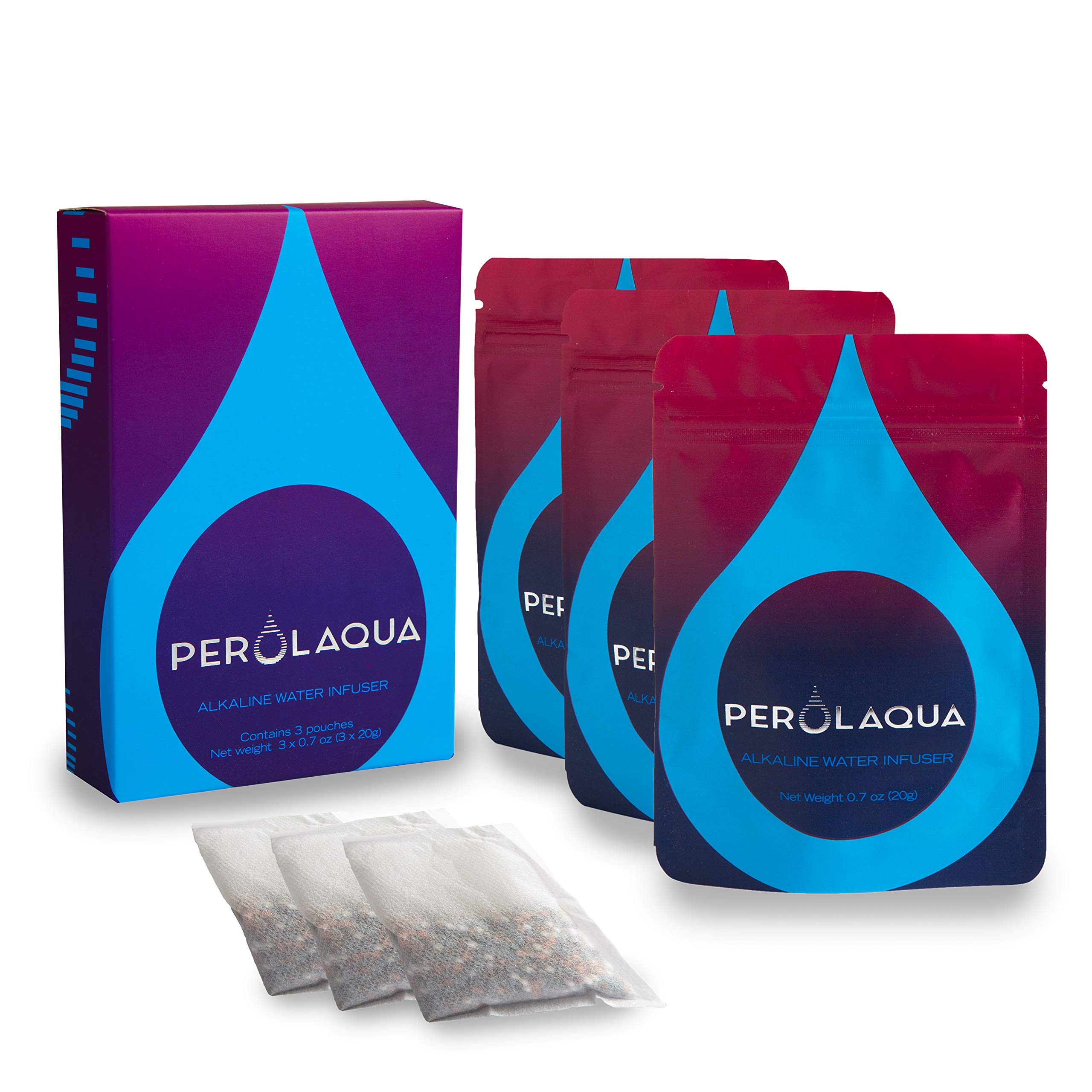 Perolaqua Portable Alkaline Water Filter Pouch. Water Ionizer on the go. Ionized-Mineral-Antioxidant-Hydrogen Water. Alkaline Water Bottle Filter. Alkaline Filter Pitcher -720 Cups 9+pH Water (3-Pack)