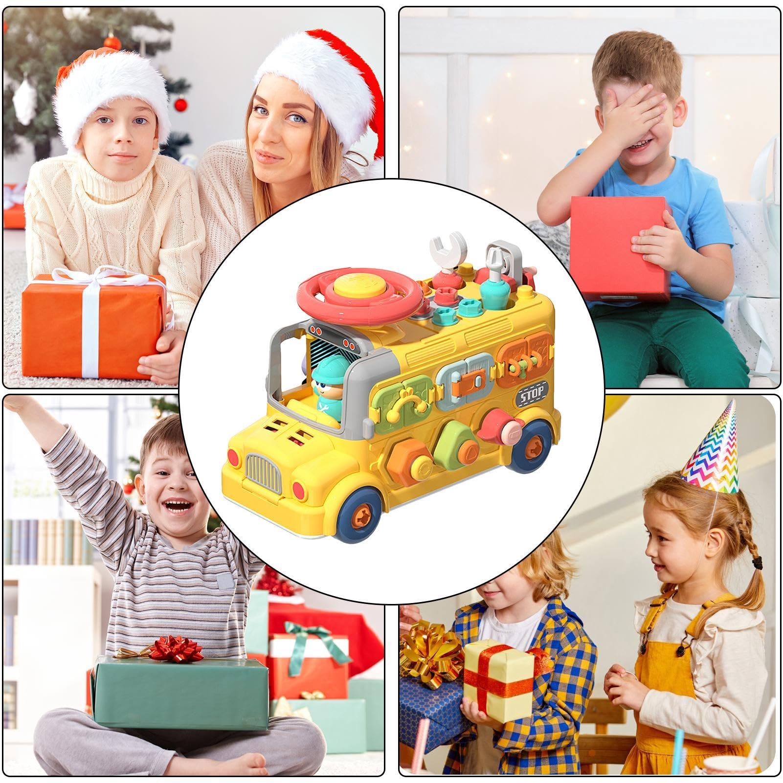 Cubo Occupato, cubo di attività per Bambini | Cubo da Viaggio | sensoriale a Forma di Autobus per Bambini,Giocattolo per seggiolino Auto da Viaggio, cubo di attività, Giocattoli sensoriali