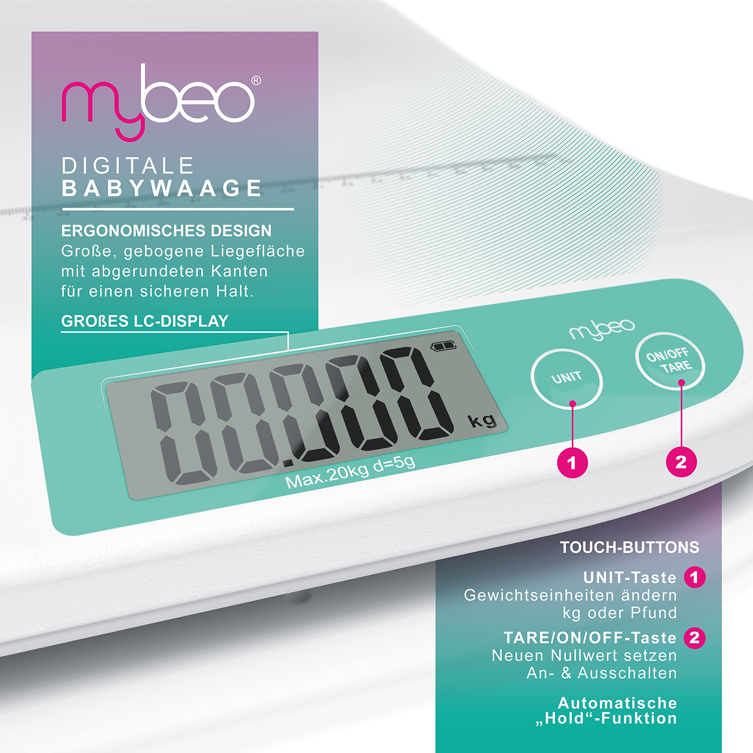 CSL Pèse-bébé numérique - Pèse-bébé - Pèse-bébé - Pèse-bébé - Pèse-animal - Surface de pesée 56 x 33 cm - 20 g à 20 kg - Précision de 5 g - Pour bébés animaux - Écran de 2,9" - Boutons tactiles
