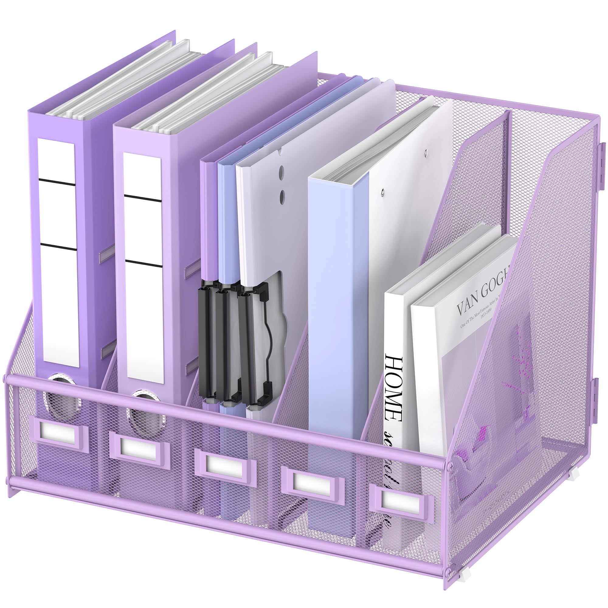 DALTACK Desk Organizers Metal Magazine File Holder with 5 Vertical Compartments Folder Storage Binder Organizer for Office Home School Organization, Purple Plus โ image 1