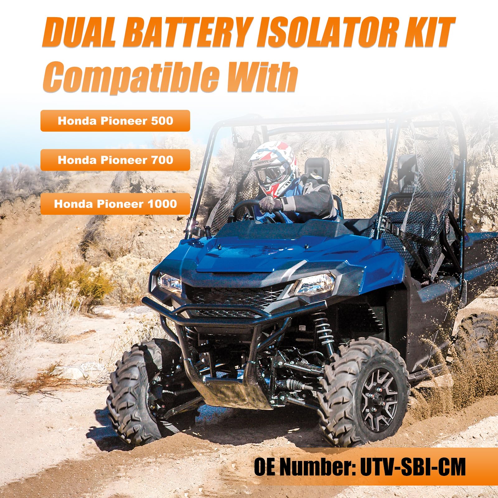 Drieaco 12V UTV Dual Battery Isolator Connect & Monitor Kit with LED Digital Double Voltmeter Fit for Honda Pioneer 1000/700/500, Replace #UTV-SBI-CM, Dual Battery Isolator Kit - 3