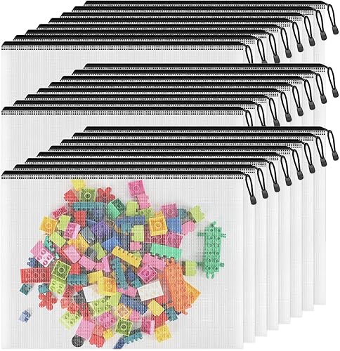 Smarpau Bolsa de malla con cremallera A3, paquete de 24 bolsas grandes con cremallera de 17.4 x 12.4 pulgadas para organizar, bolsas impermeables