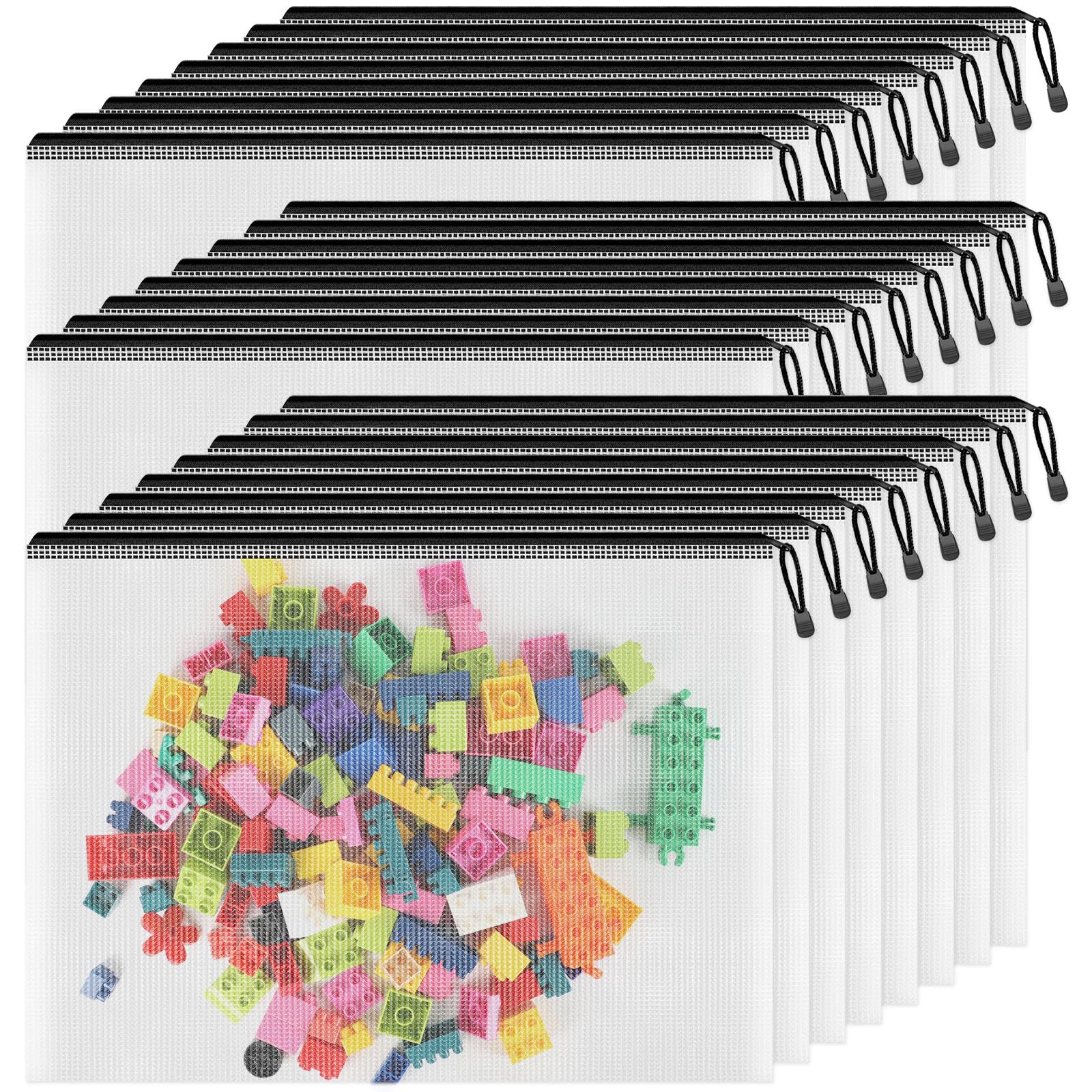 Smarpau A3 Mesh Zipper Pouches 24 Pack, Large Board Game Storage Zip Bags