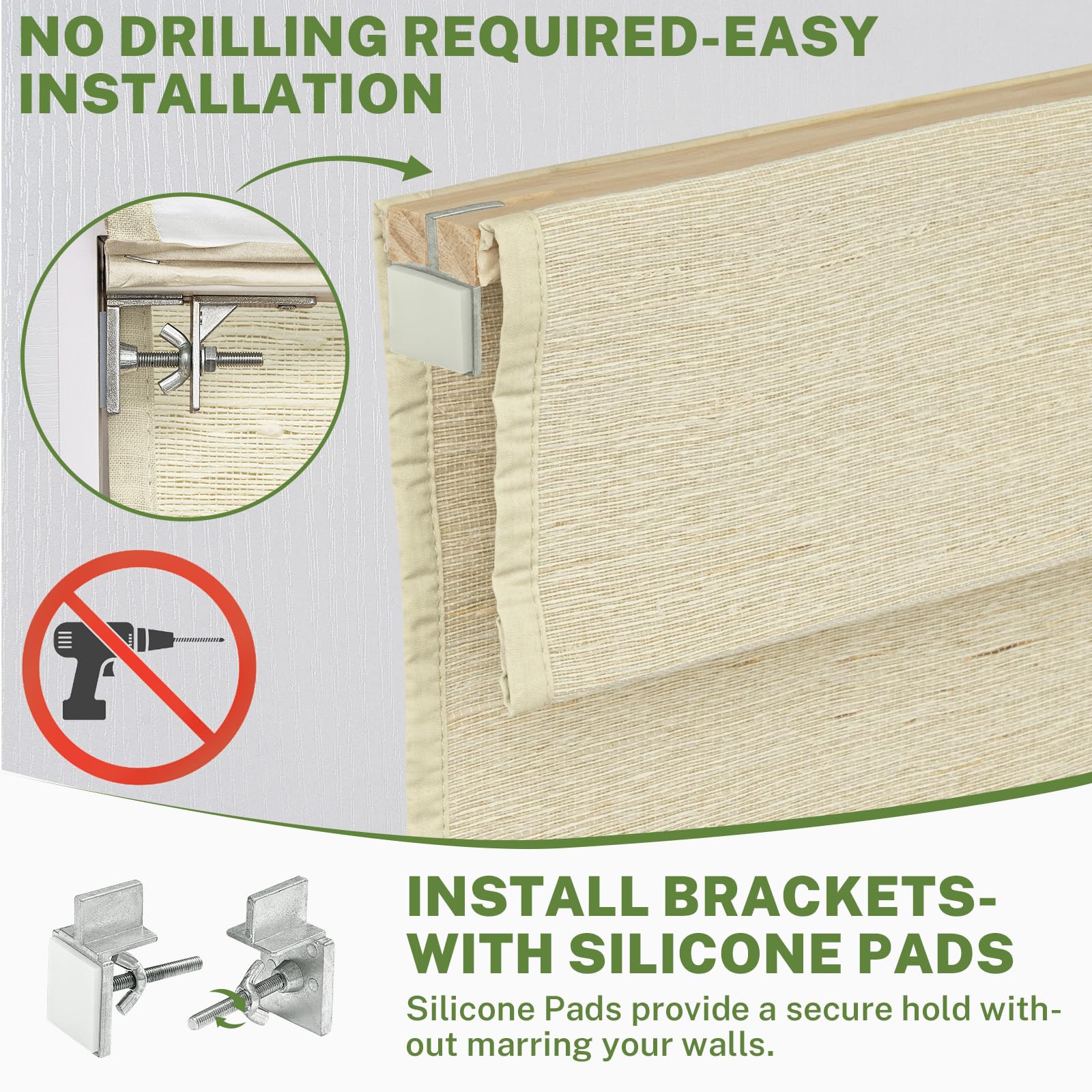 MiLin No Tools No Drill Cordless Roman Shades Privacy Linen Blackout Roman Window Natural Linen Fabric Blinds for Windows Treatment Bedroom Kitchen Living Room (Buff, 29 1/2