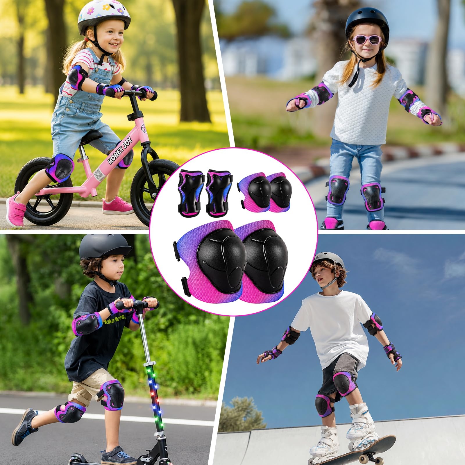 Juego de 6 Equipo de Protección Infantil, Infantiles Rodilleras con Muñequeras y Coderas Protecciones Niño para Monopatín, Patines en línea, Hoverboard, Bicicleta, Monopatín