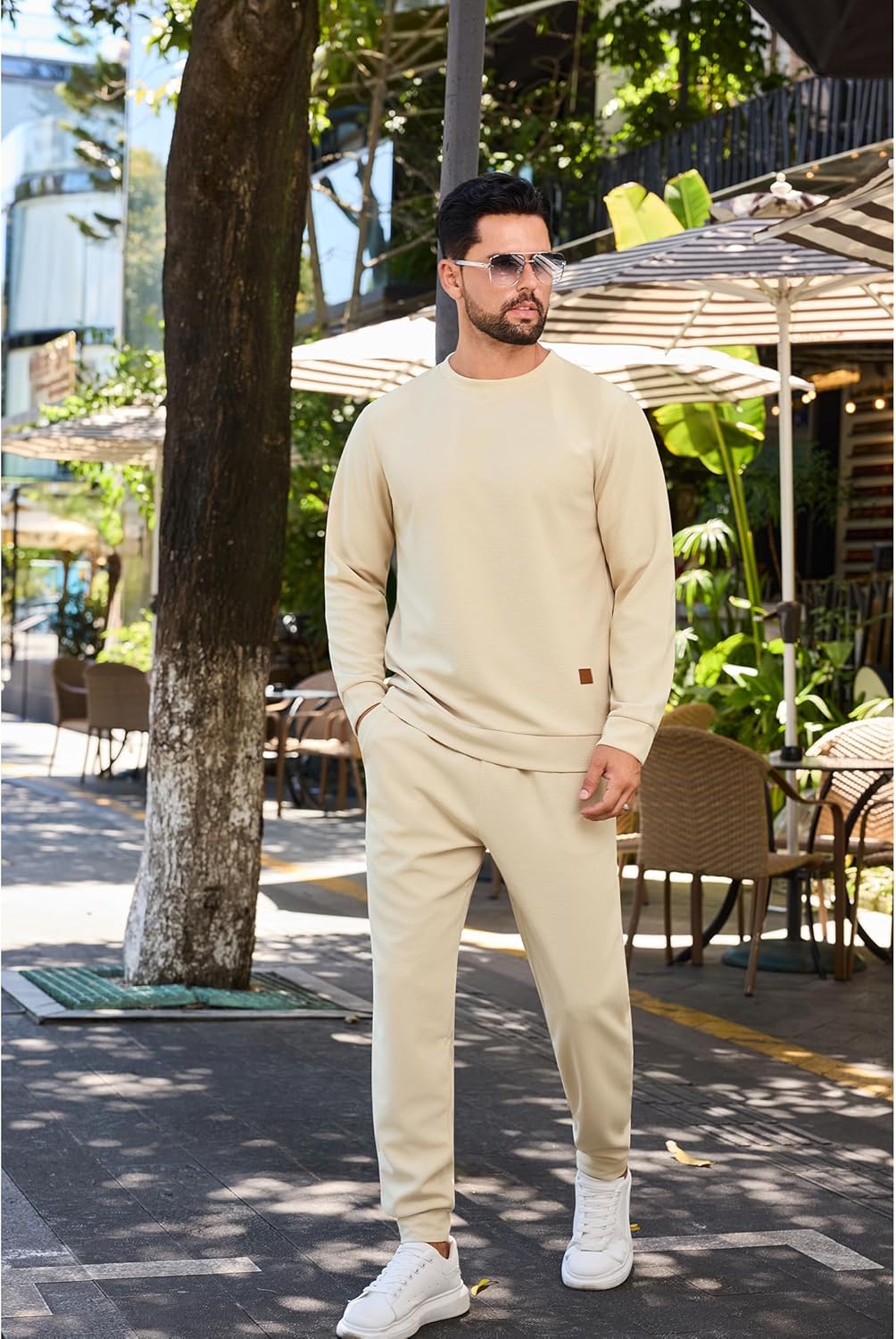 Vssjavun Mens Sweatsuits 2 Piece Sets Waffle Long Sleeve Pullover Sweatsuit Outfits Casual Jogger Suits Sets - Image 2