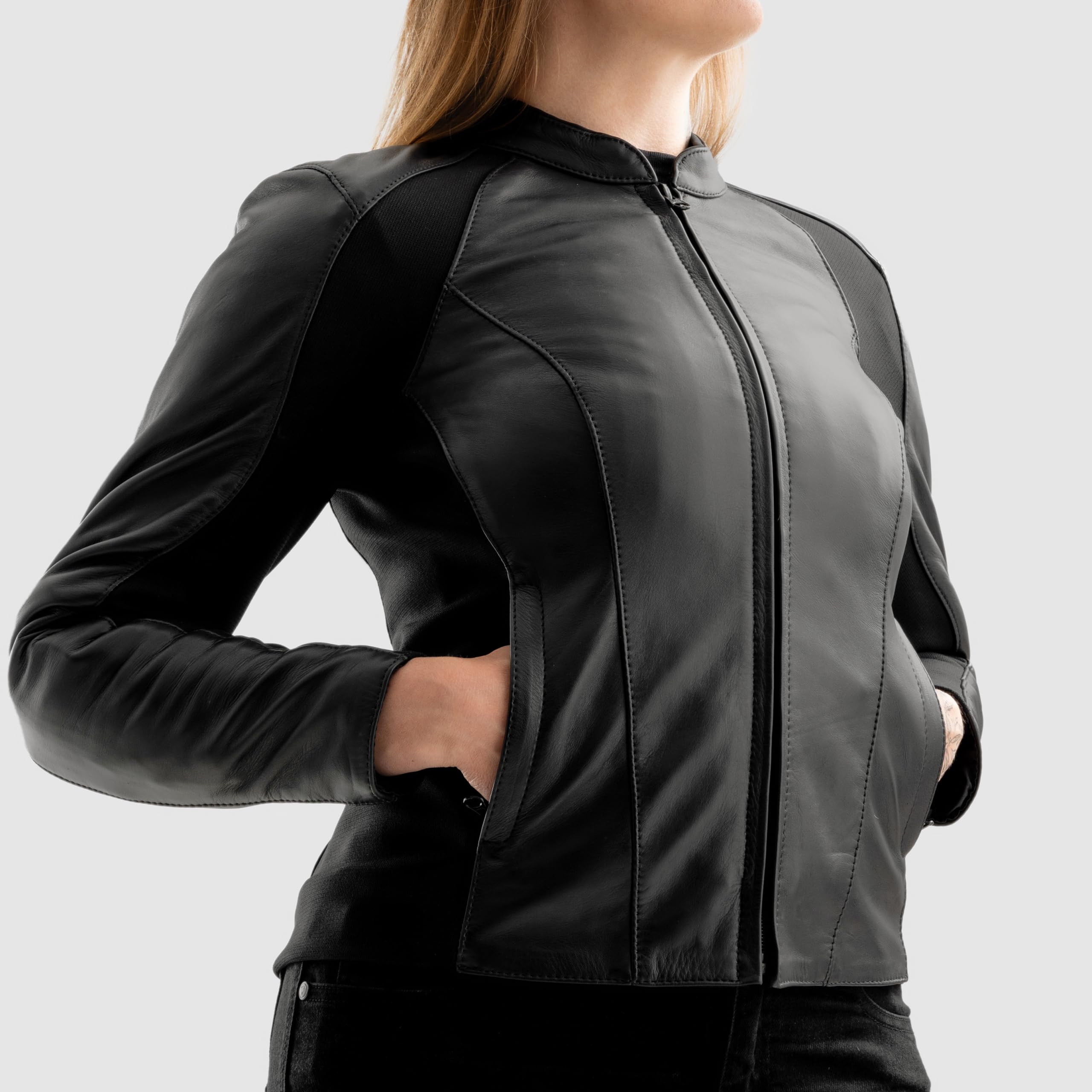 REBELHORN Siena Lady Motorradjacke Damen | Leder | Ellbogen und Schulterprotektor der Stufe 2 | Tasche für Rückenprotektor | Zentraler Belüftungskanäl | Größen bis 3XL
