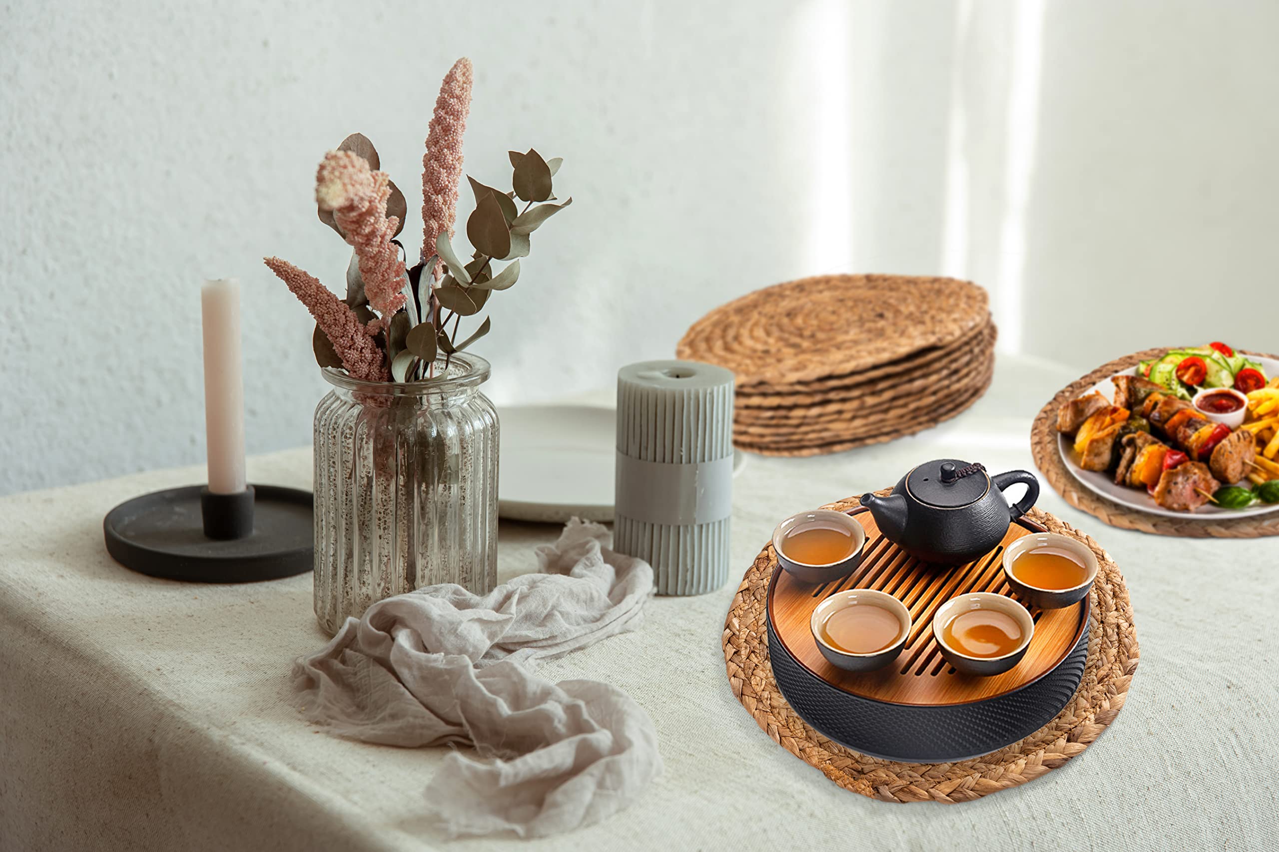 BARIEN 13 inches Woven Placemats Round Set of 6, Natural Water Hyacinth ...