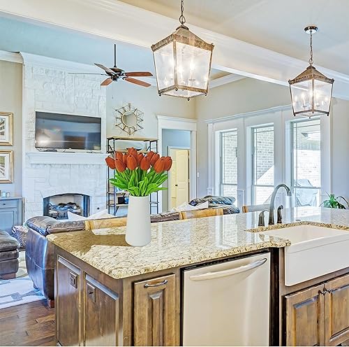 Miniatura 5 de Mandy's - 20 flores artificiales naranja quemado, tulipanes artificiales de seda de 13.5 pulgadas para Año Nuevo, Día de la Madre, Pascua, Día de