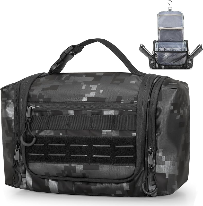 Necessaire masculina suspensa Prokva para viagem com compartimentos, gancho e fechamento por zíper