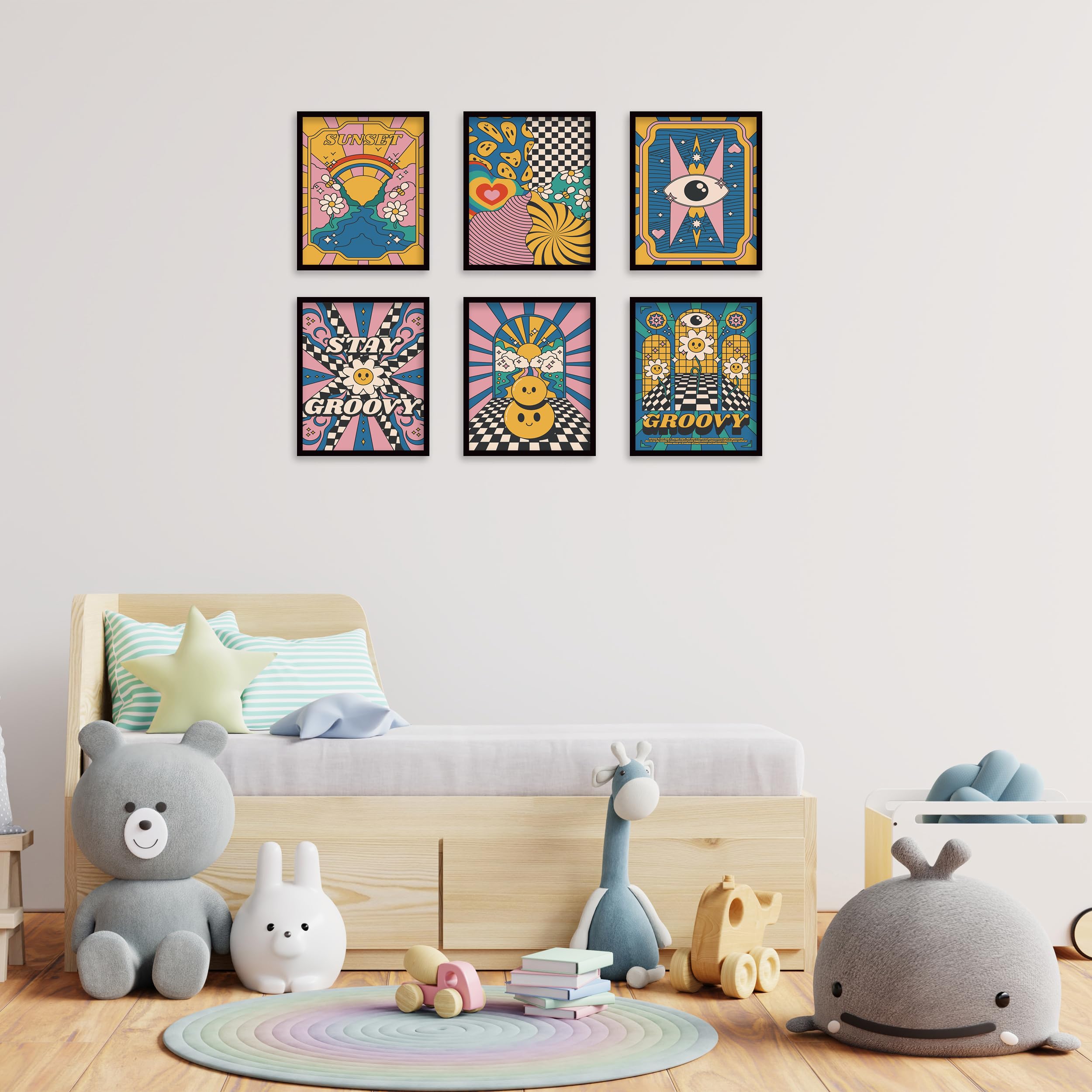 Set Of 6 Hippie Wall Art Prints - Retro 70s Floral & Abstract Canvas Posters, Boho Positive Decor For Bedroom - View #6