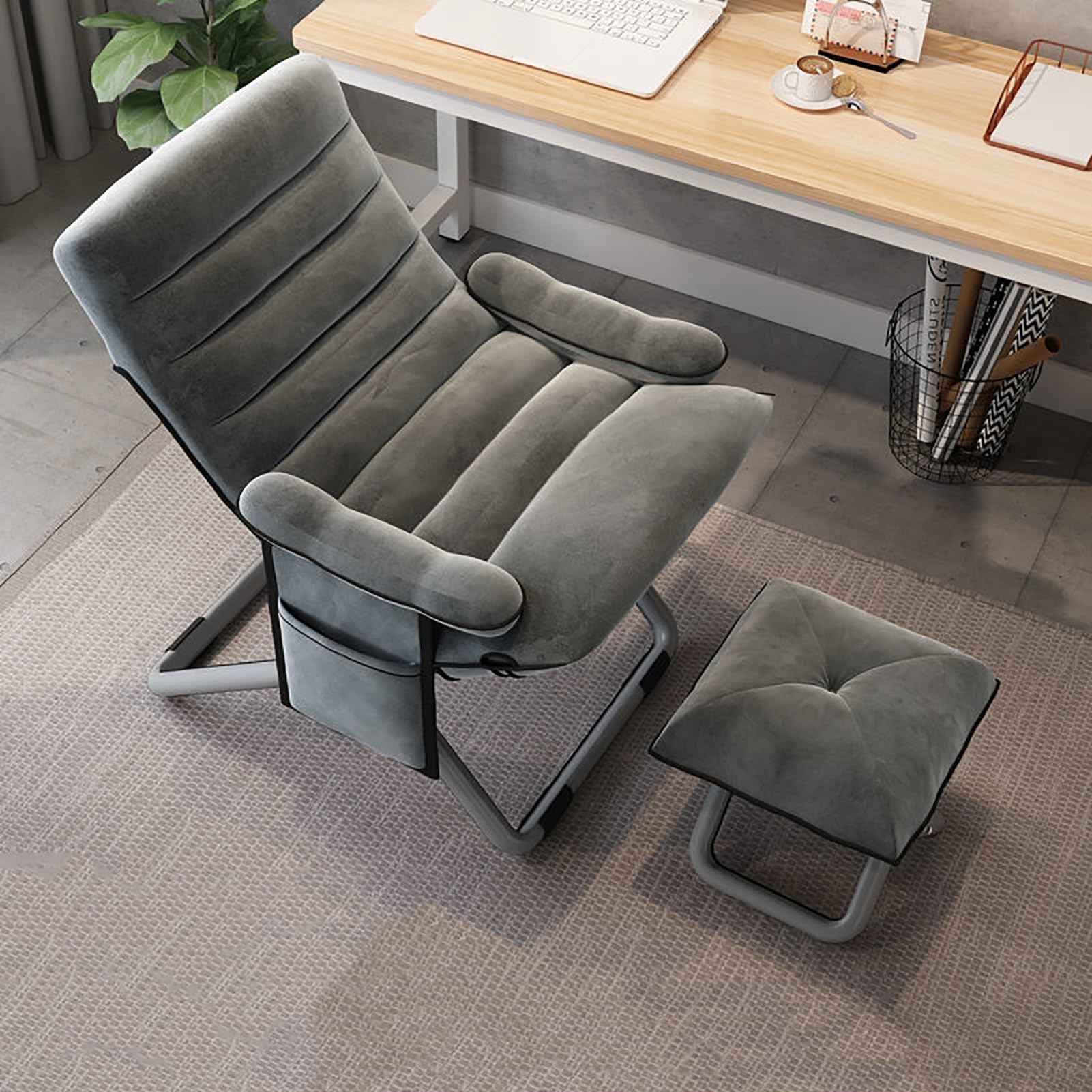Silla Perezosa con Otomano Y Reposabrazos, Sillón Plegable Moderno, Sofá Reclinable Silla De Ocio con Reposapiés para Sala De Estar, Dormitorio, Oficina,B