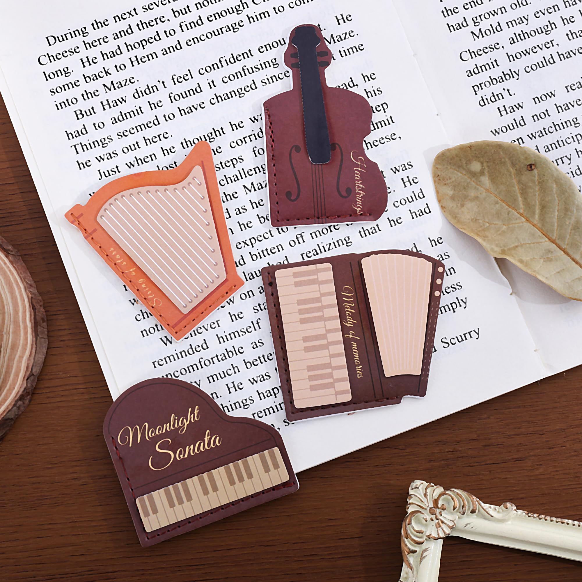 4PCS Leather Musical Instrument Bookmarks，Cute Corner Book Marks Sets for Reading，Art Read Lover Gifts for Women Men Girls Kids Reader，Pretty Book Markers for Reading, Aesthetic Gifts for Planner — image 1