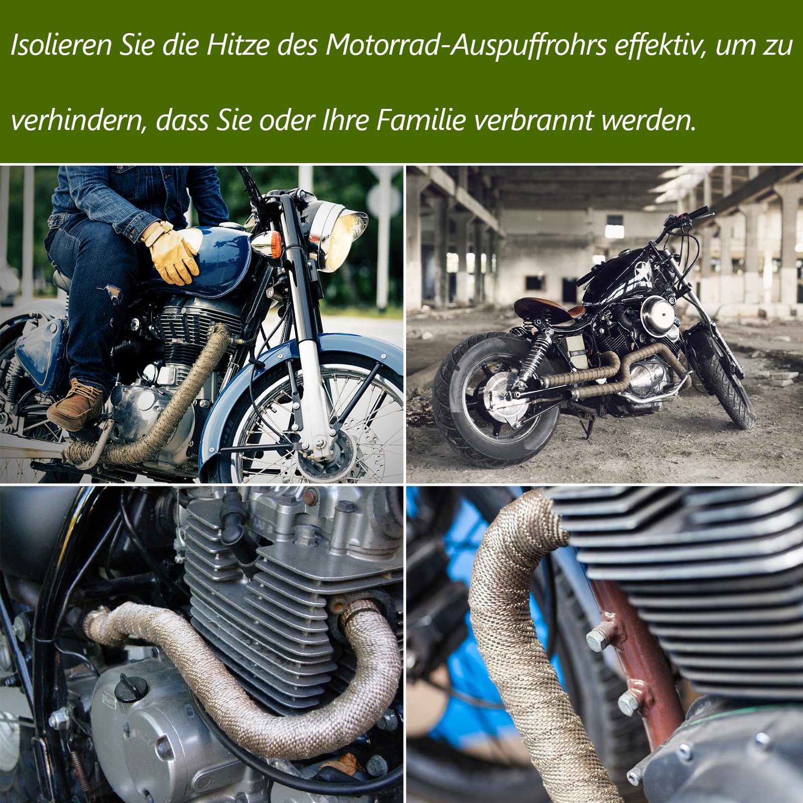 LIHAO Nastro Termico Isolante in Fibra di Vetro, Lunghezza 10 metri per Vano Motore Tubi di Scarico + Kit di 4 Asticelle